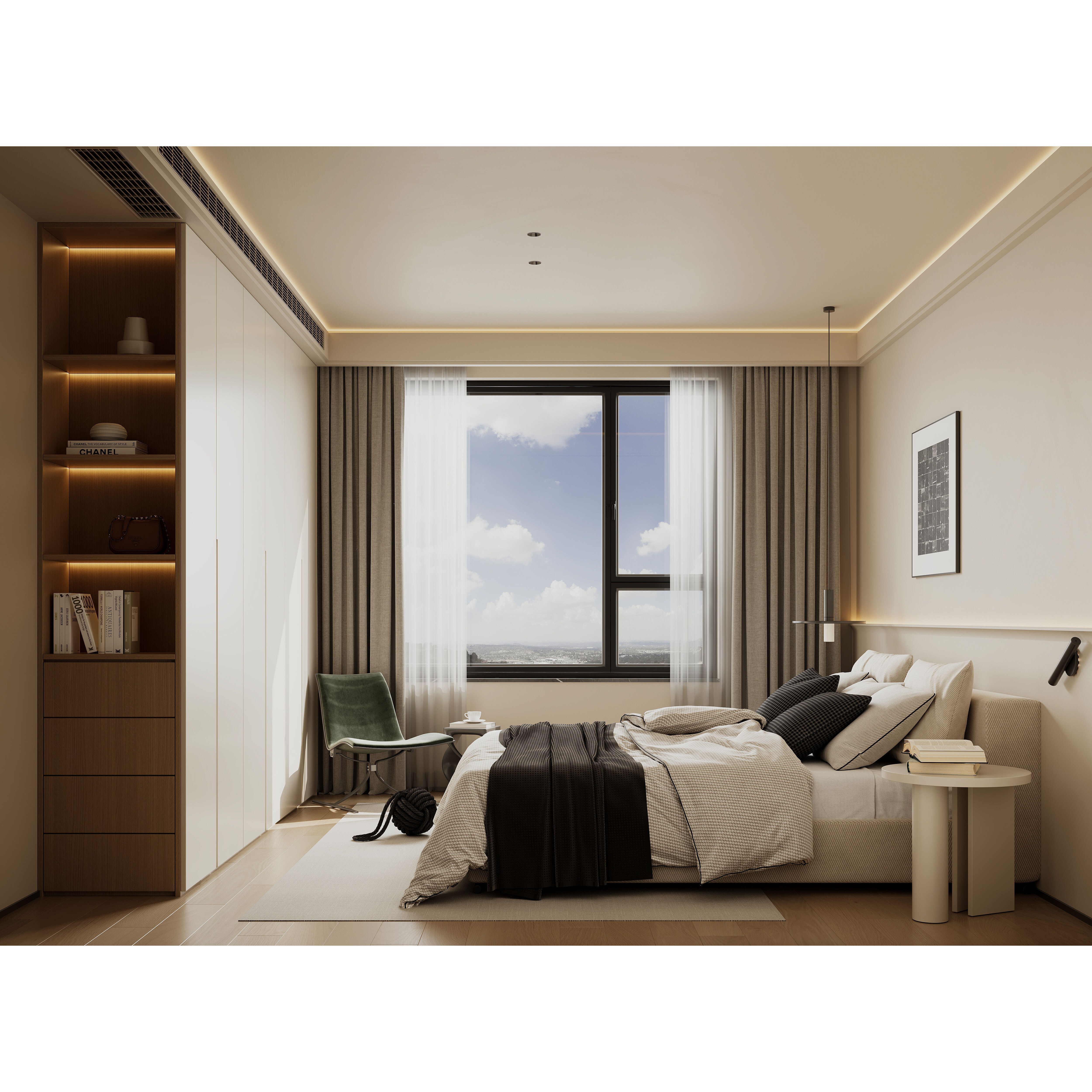 Warm Modern Living Room Scene - Ready to Render 3D Model - View 10
