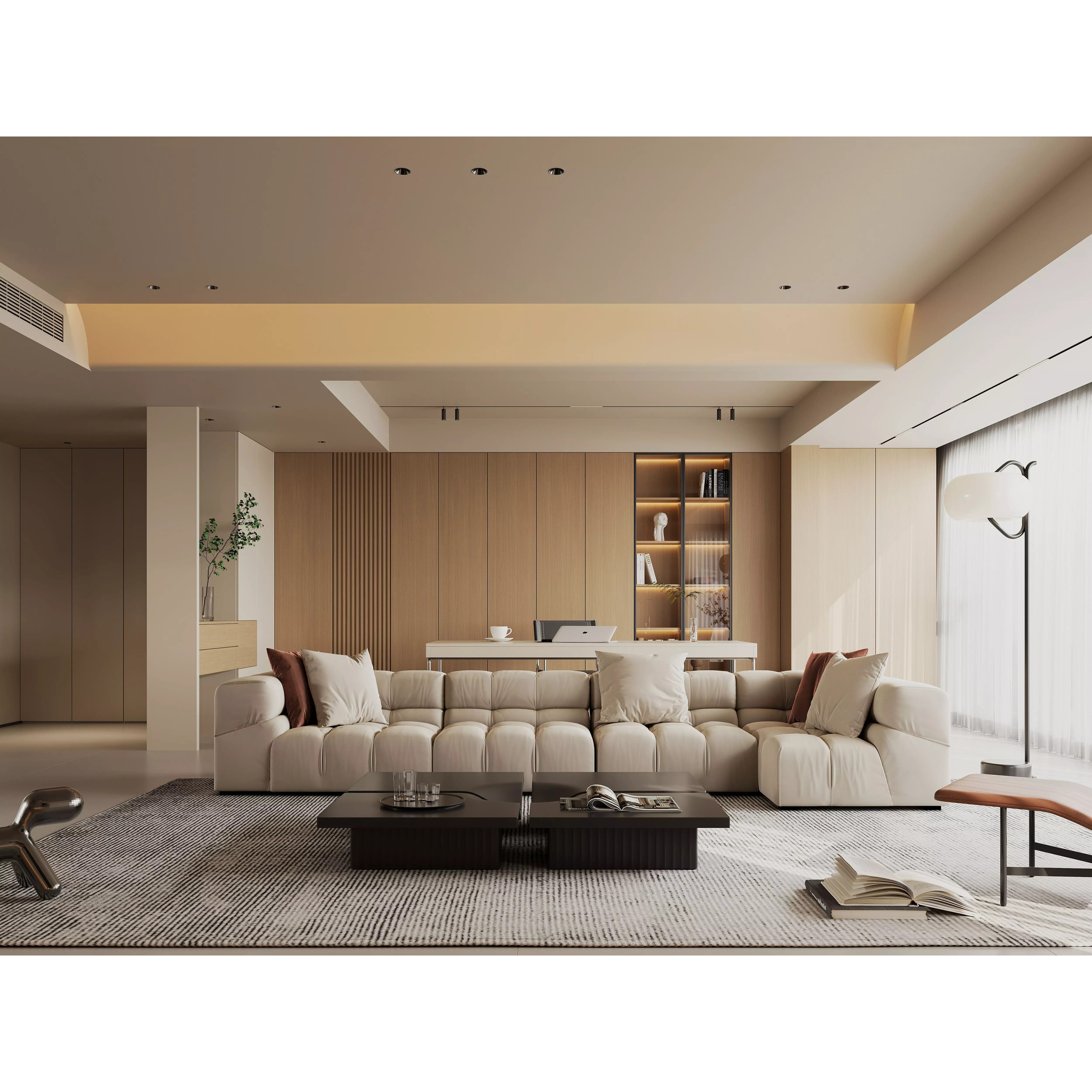 Warm Modern Living Room Scene - Ready to Render 3D Model - View 2