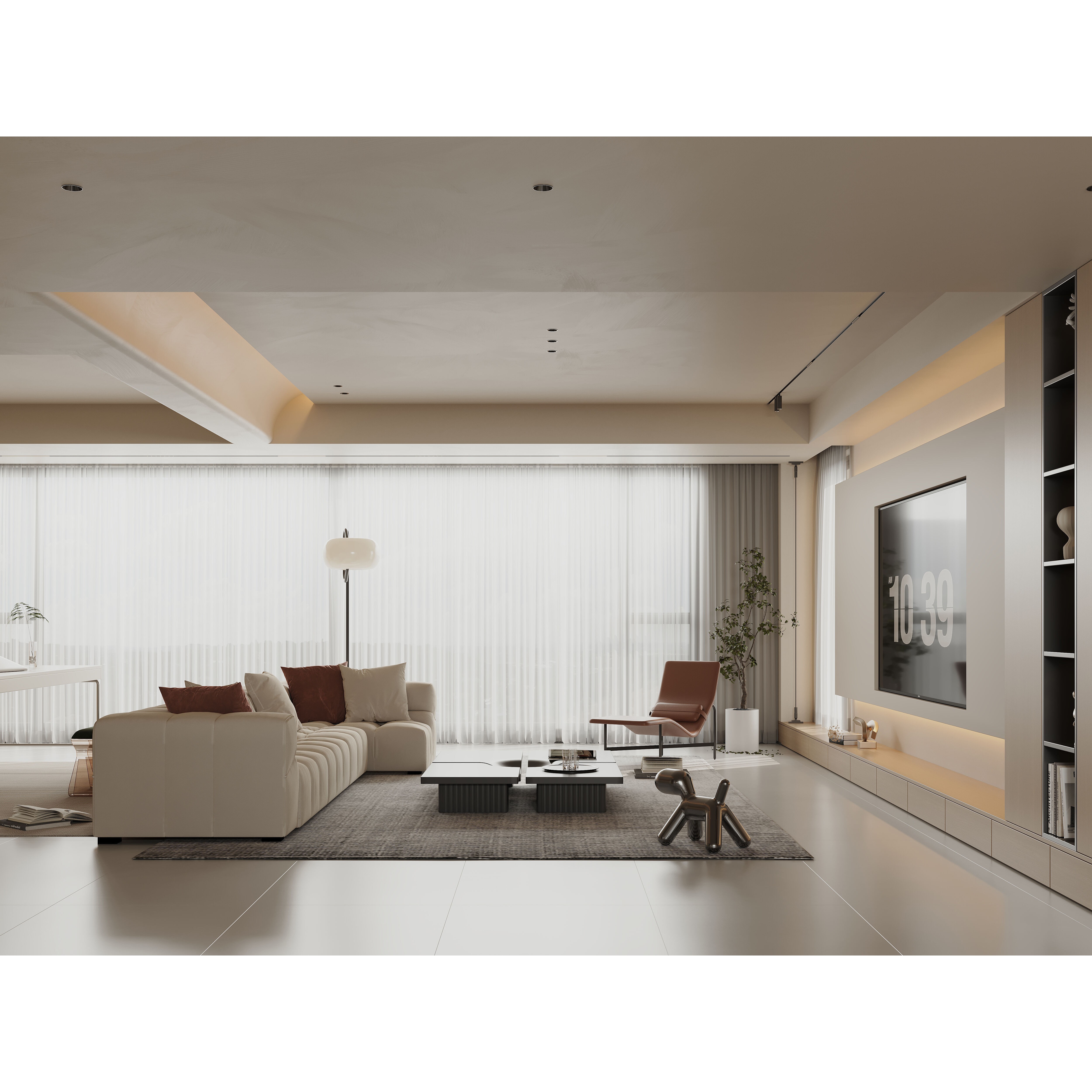 Warm Modern Living Room Scene - Ready to Render 3D Model - View 3