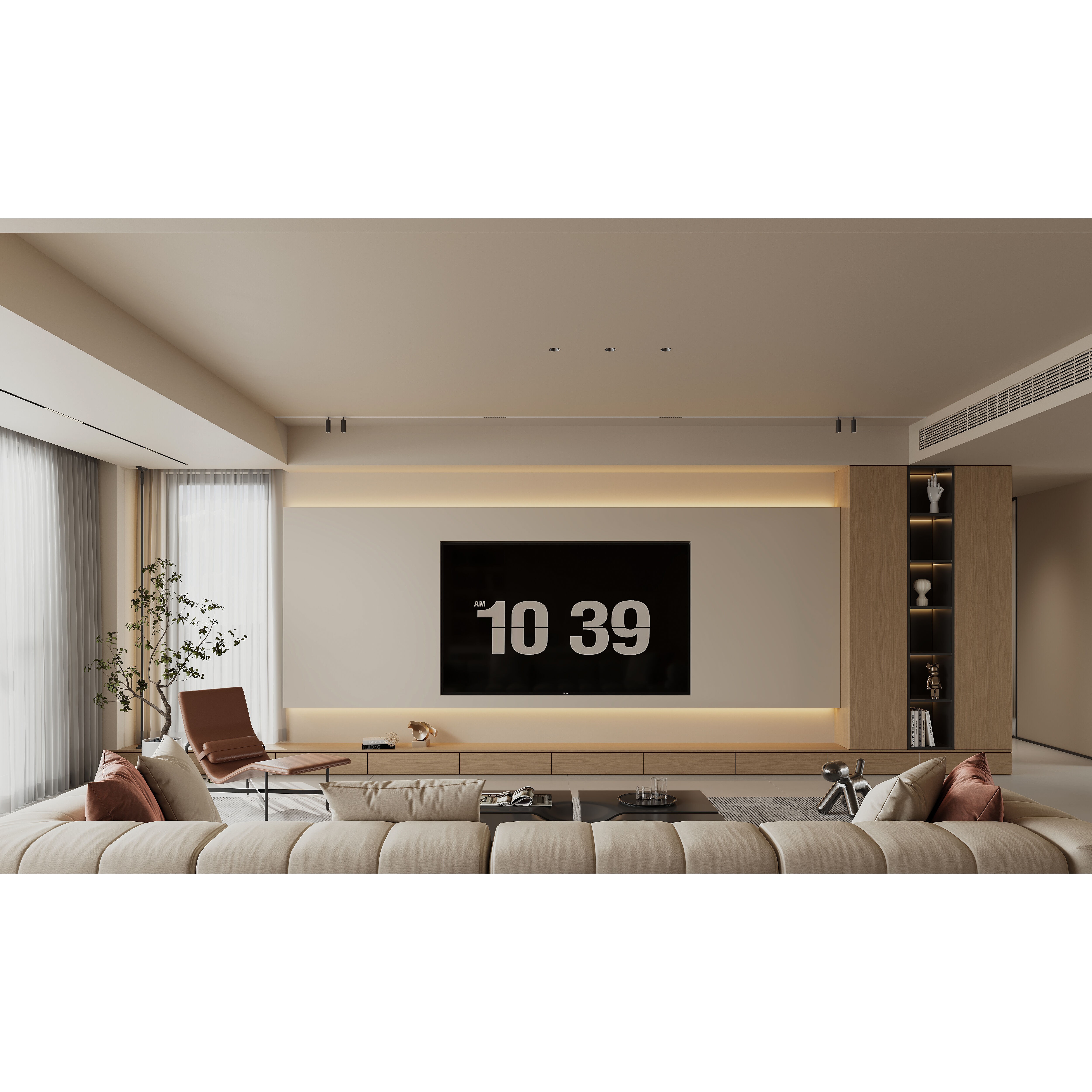 Warm Modern Living Room Scene - Ready to Render 3D Model - View 5