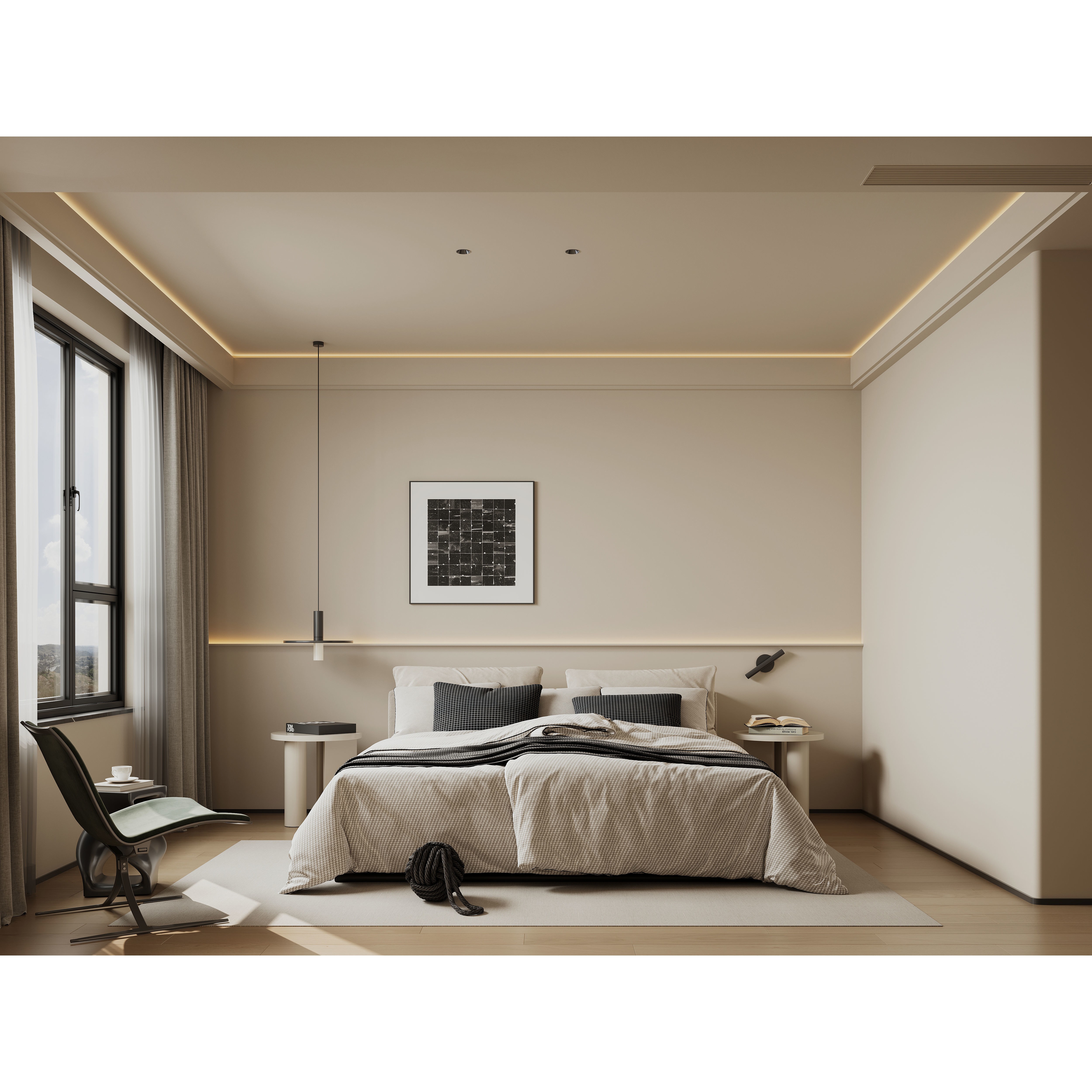 Warm Modern Living Room Scene - Ready to Render 3D Model - View 9