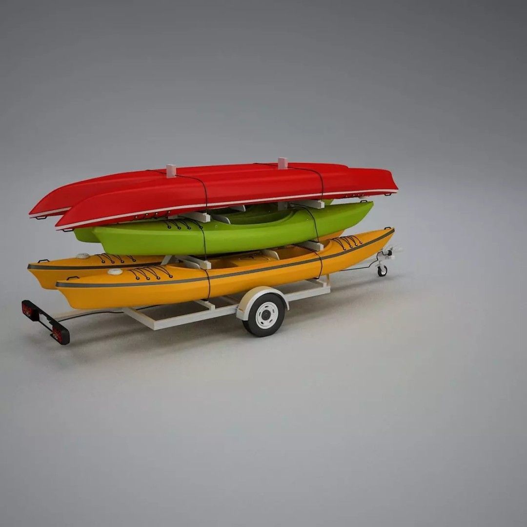 Kayak Trailer 3D Model – High Poly Detailed Transport Asset, FBX
