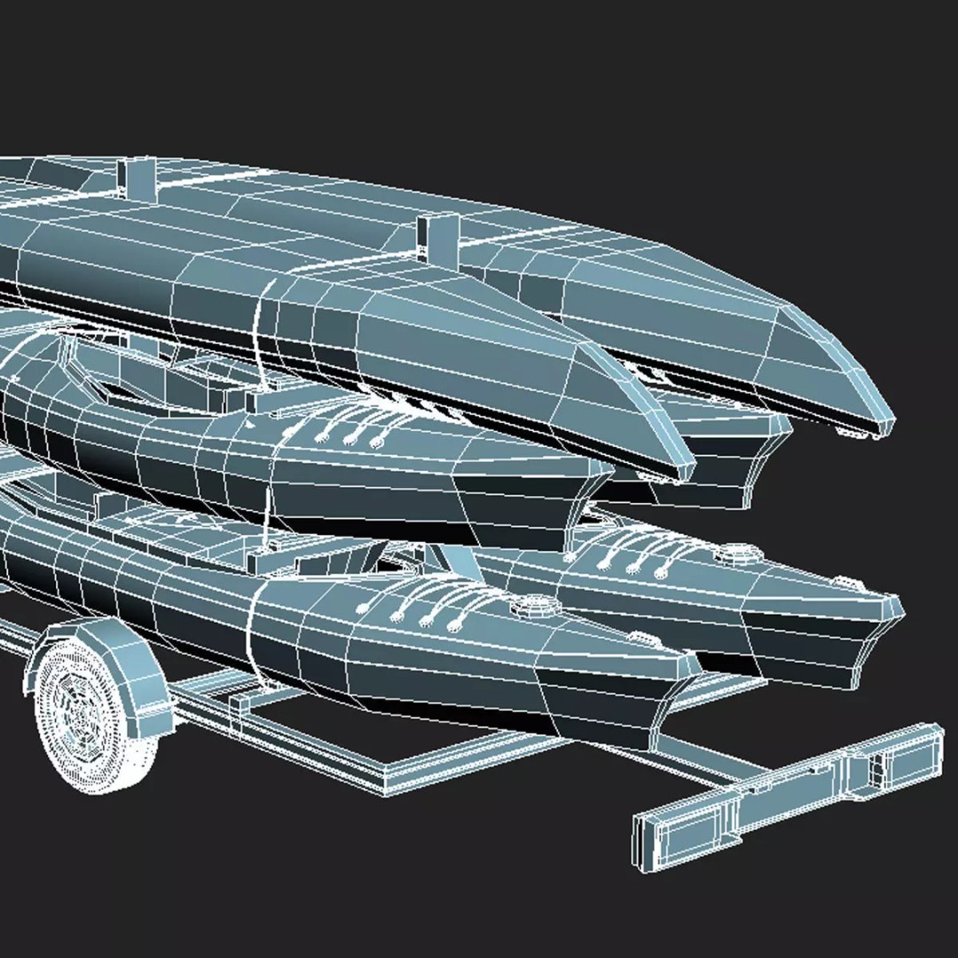 Kayak Trailer 3D Model – High Poly Detailed Transport Asset, FBX - View 10