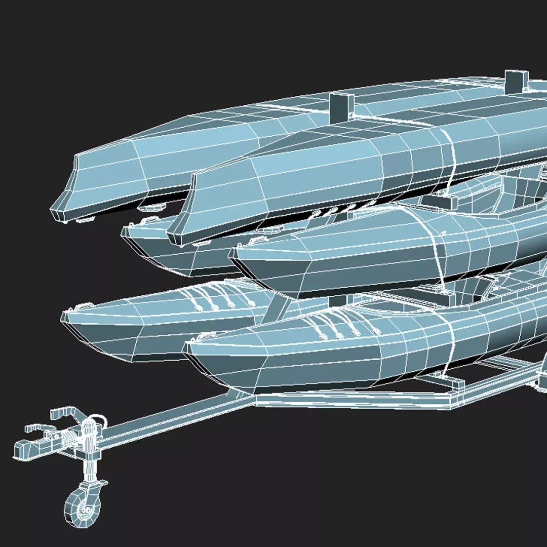 Kayak Trailer 3D Model – High Poly Detailed Transport Asset, FBX - View 11