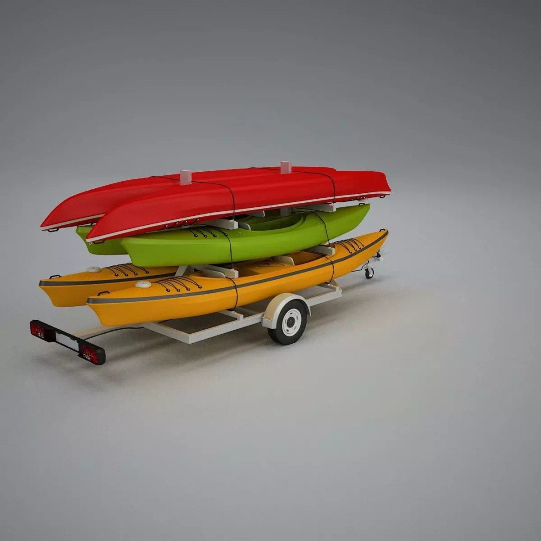 Kayak Trailer 3D Model – High Poly Detailed Transport Asset, FBX - View 14