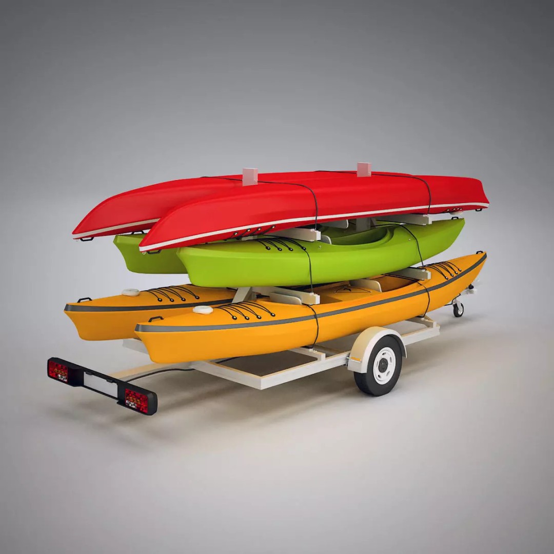 Kayak Trailer 3D Model – High Poly Detailed Transport Asset, FBX - View 2