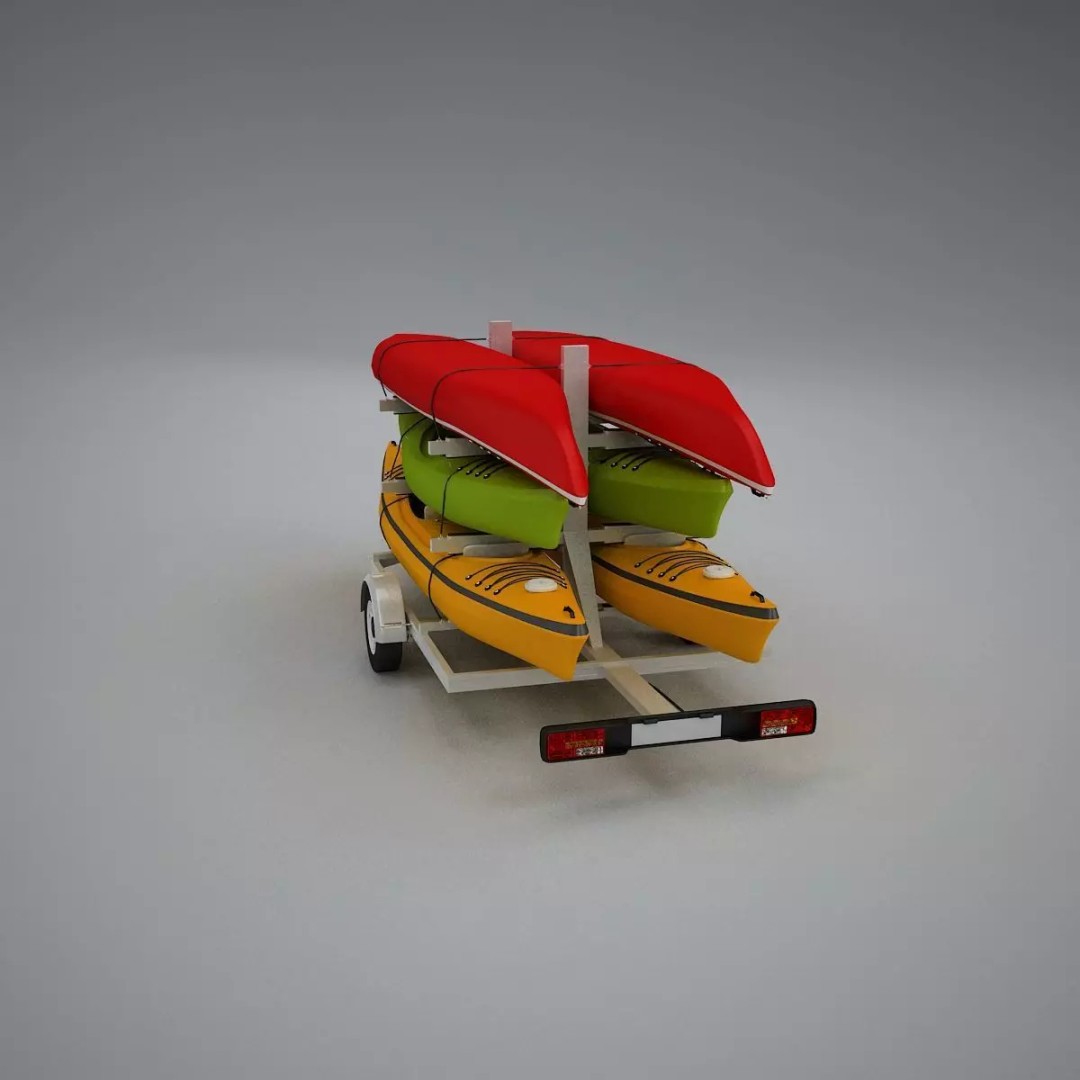 Kayak Trailer 3D Model – High Poly Detailed Transport Asset, FBX - View 20
