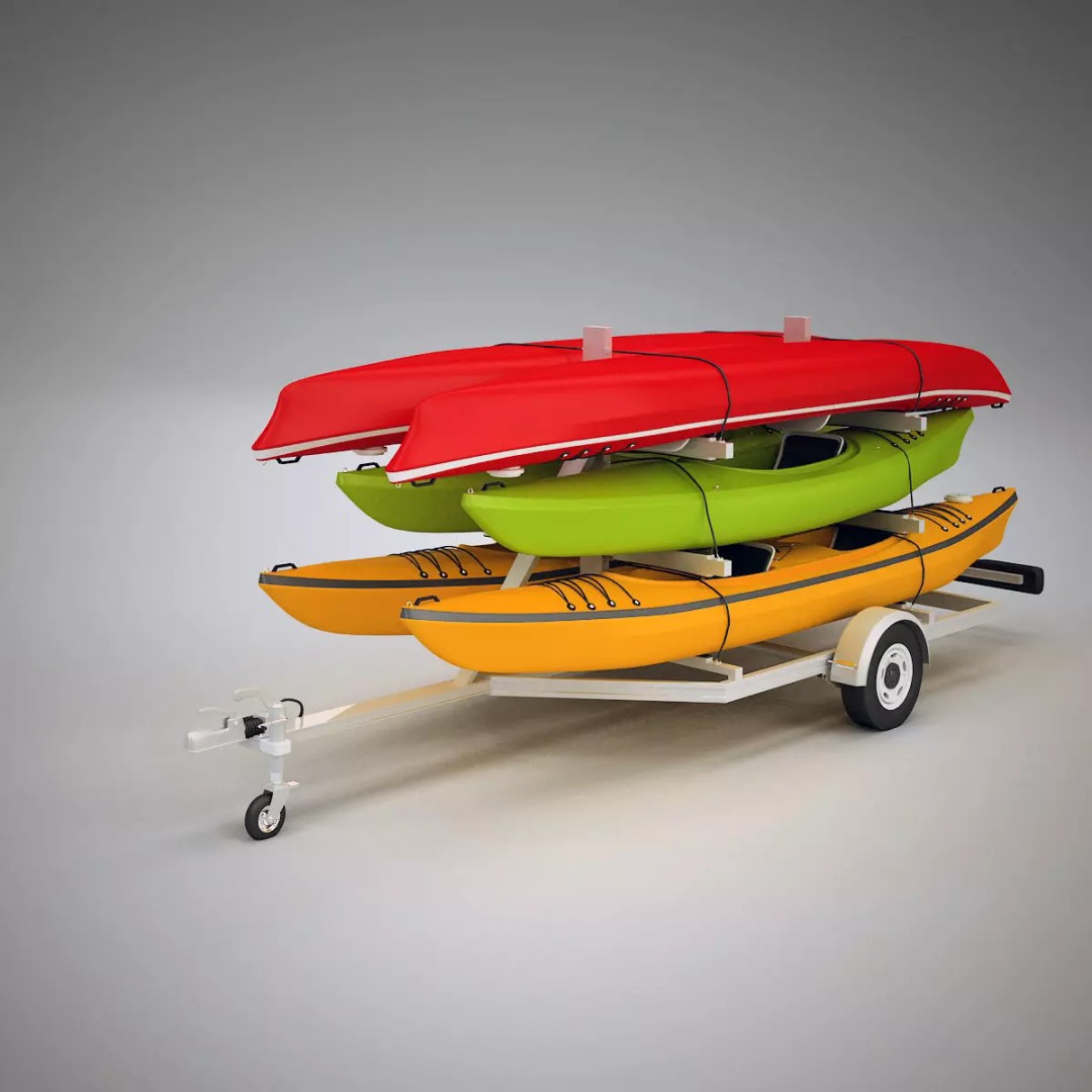 Kayak Trailer 3D Model – High Poly Detailed Transport Asset, FBX - View 3