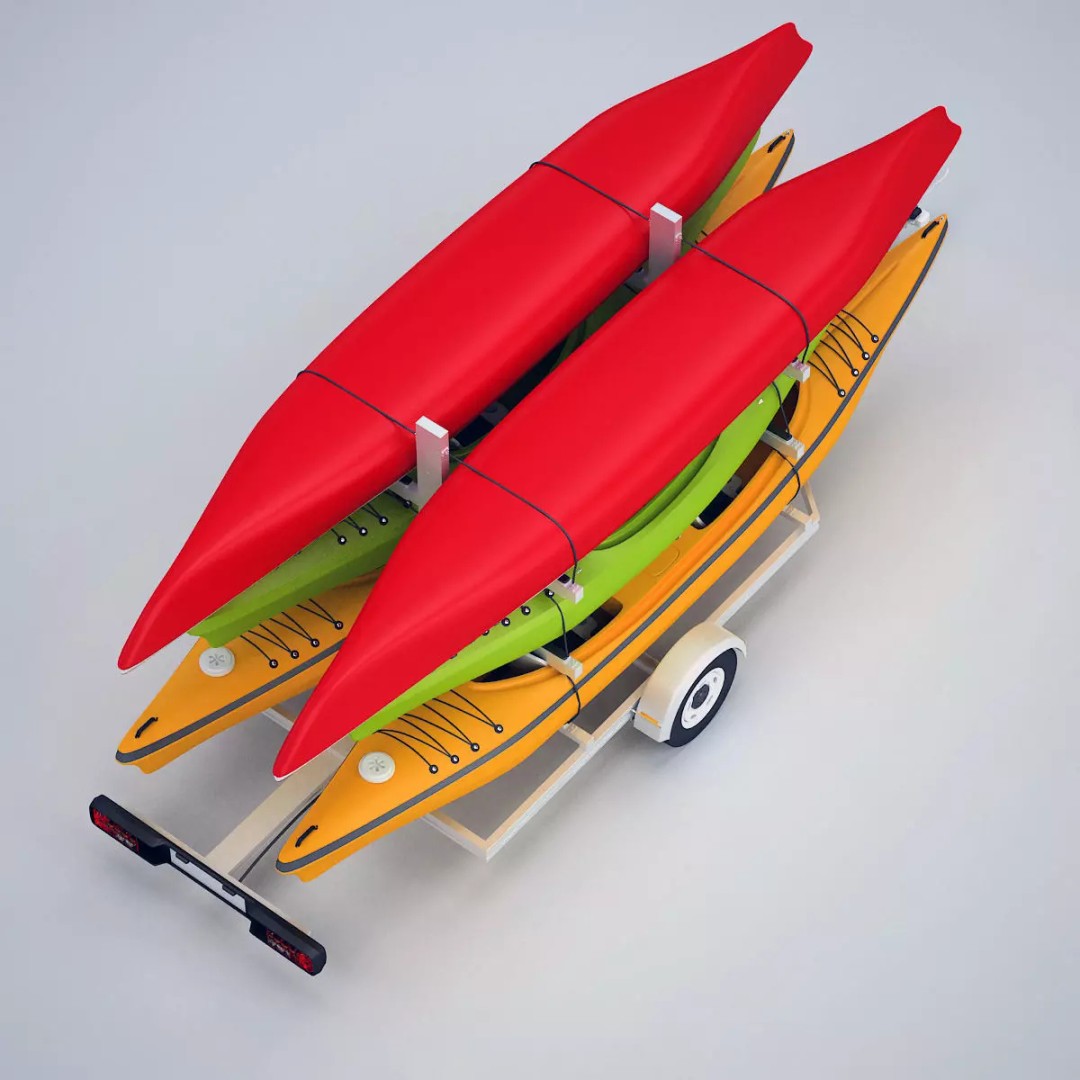 Kayak Trailer 3D Model – High Poly Detailed Transport Asset, FBX - View 6