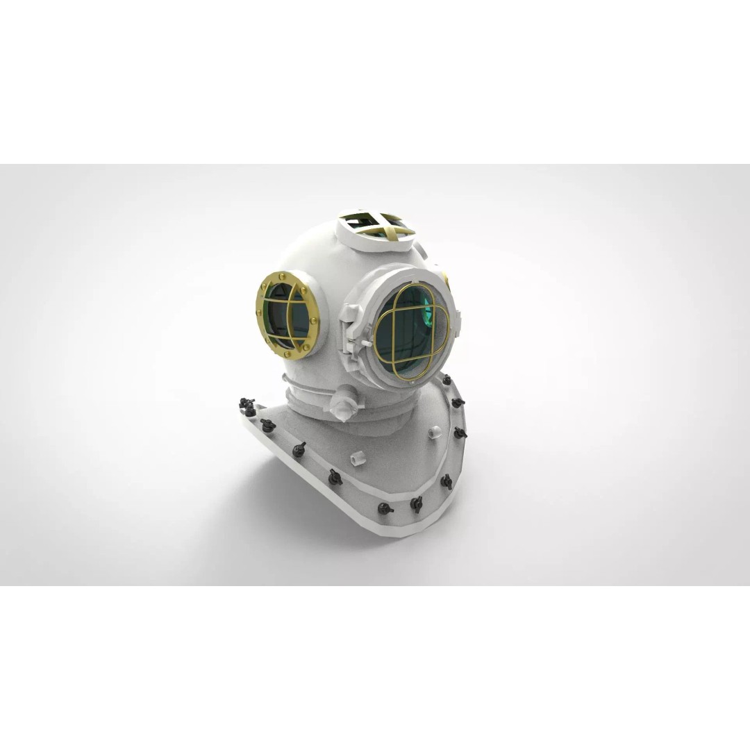 Underwater Helmet 3D Model – Low Poly Historical Diving Gear, FBX - View 2