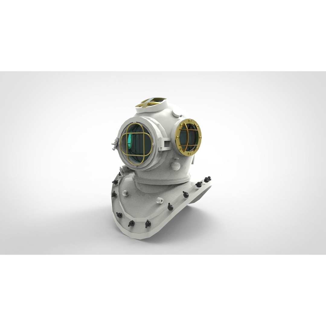 Underwater Helmet 3D Model – Low Poly Historical Diving Gear, FBX - View 4
