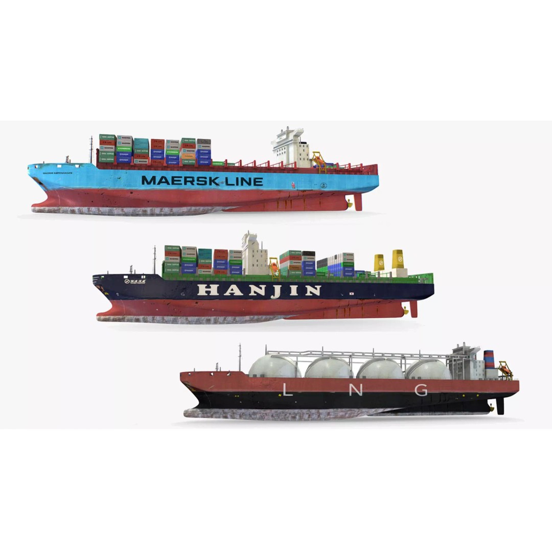 Cargo Ships 3D Model – Low Poly Industrial Watercraft, FBX - View 2