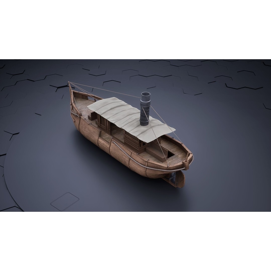 Jungle River Cruise Boat 3D Model – PBR Game-Ready Asset, FBX & OBJ - View 3