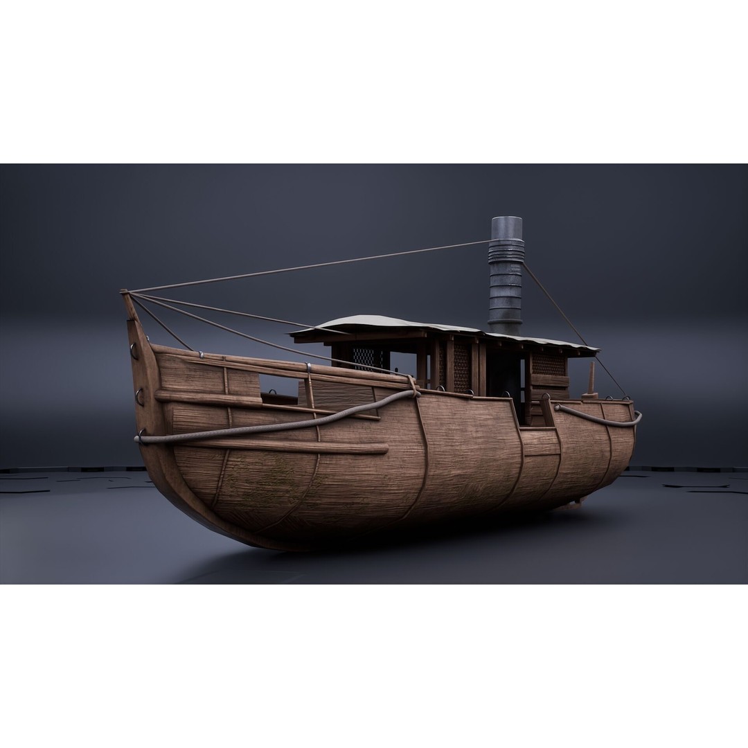 Jungle River Cruise Boat 3D Model – PBR Game-Ready Asset, FBX & OBJ - View 4