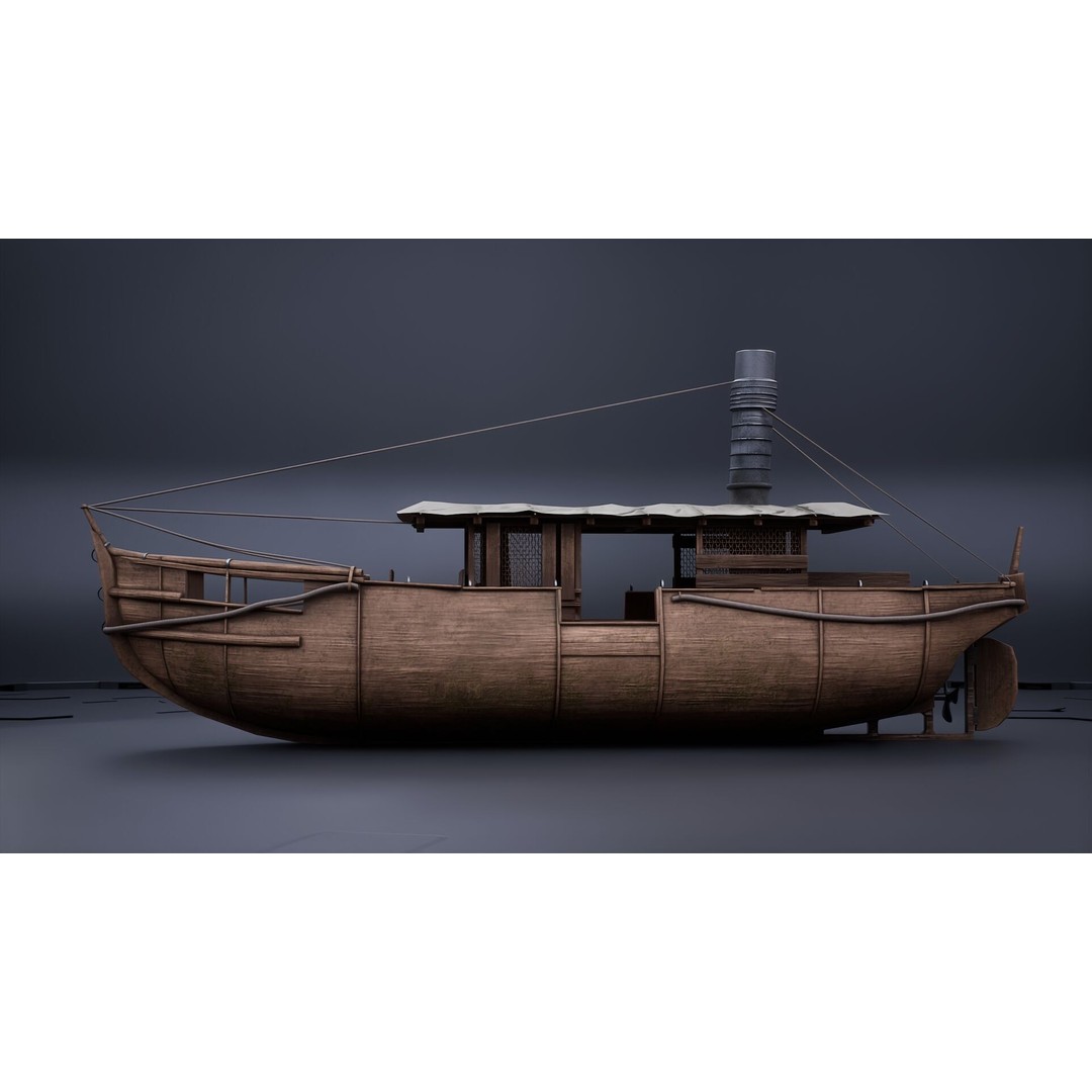 Jungle River Cruise Boat 3D Model – PBR Game-Ready Asset, FBX & OBJ - View 5