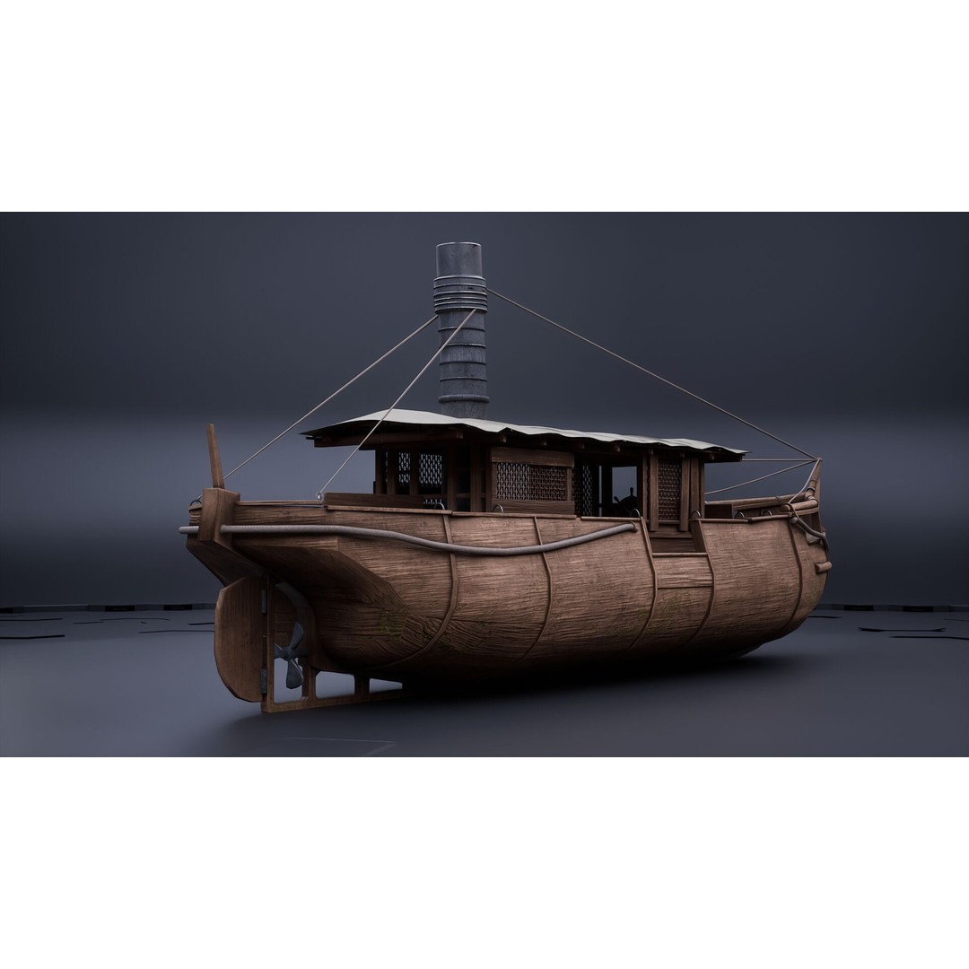 Jungle River Cruise Boat 3D Model – PBR Game-Ready Asset, FBX & OBJ - View 6