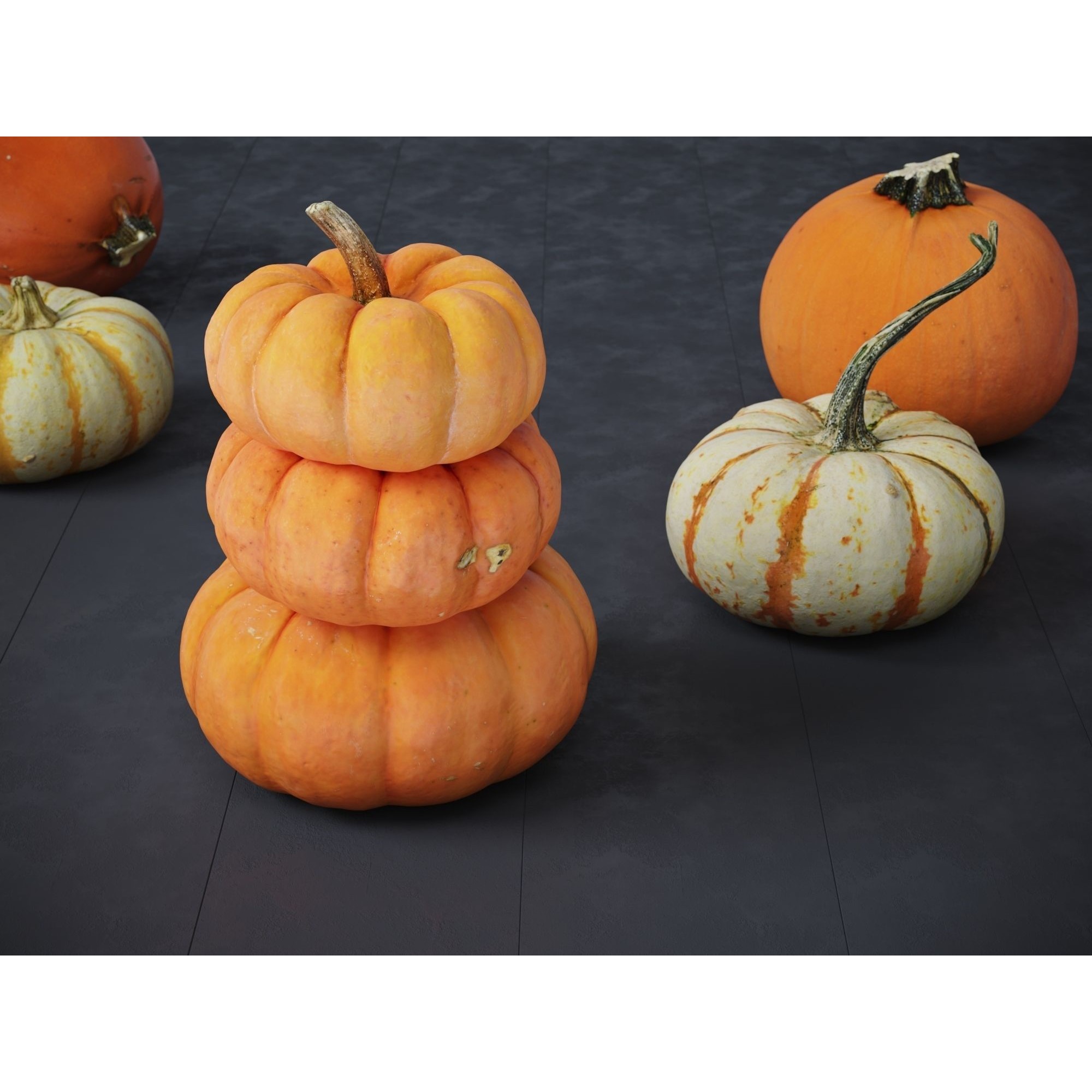 Pumpkins - Low-Poly Game-Ready 3D Model - View 6