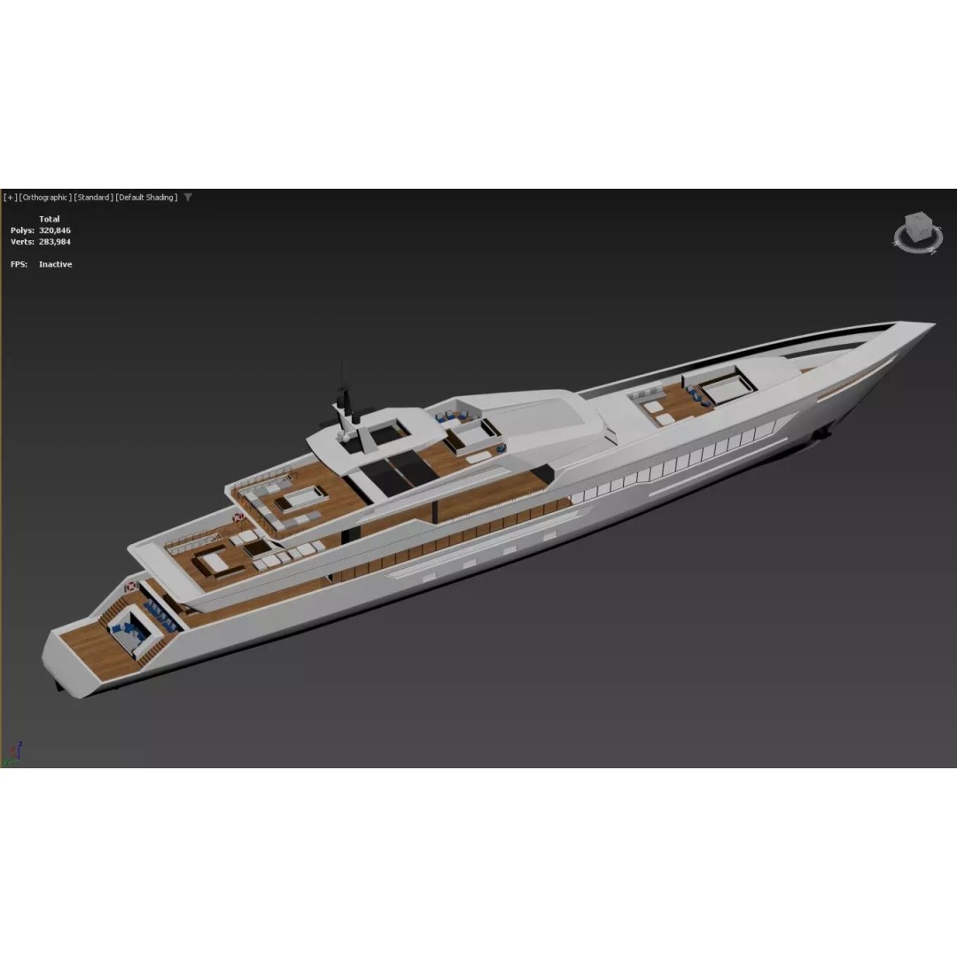 Modern Luxury Superyacht 3D Model – Teak Deck, PBR Textures, FBX - View 3