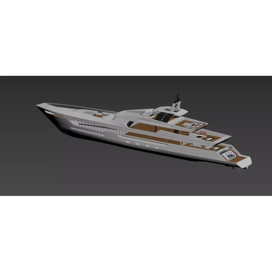 Modern Luxury Superyacht 3D Model – Teak Deck, PBR Textures, FBX - View 5