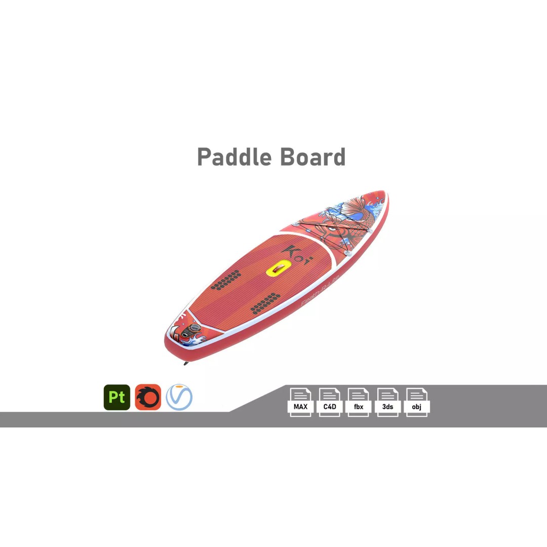 Paddle Board 3D Model – Low Poly Game Ready Asset, FBX, OBJ - View 2
