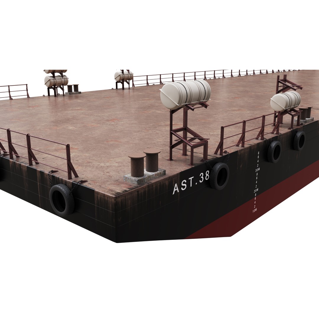 Flat Top Barge 3D Model – High-Detail Industrial Vehicle, FBX, OBJ - View 3