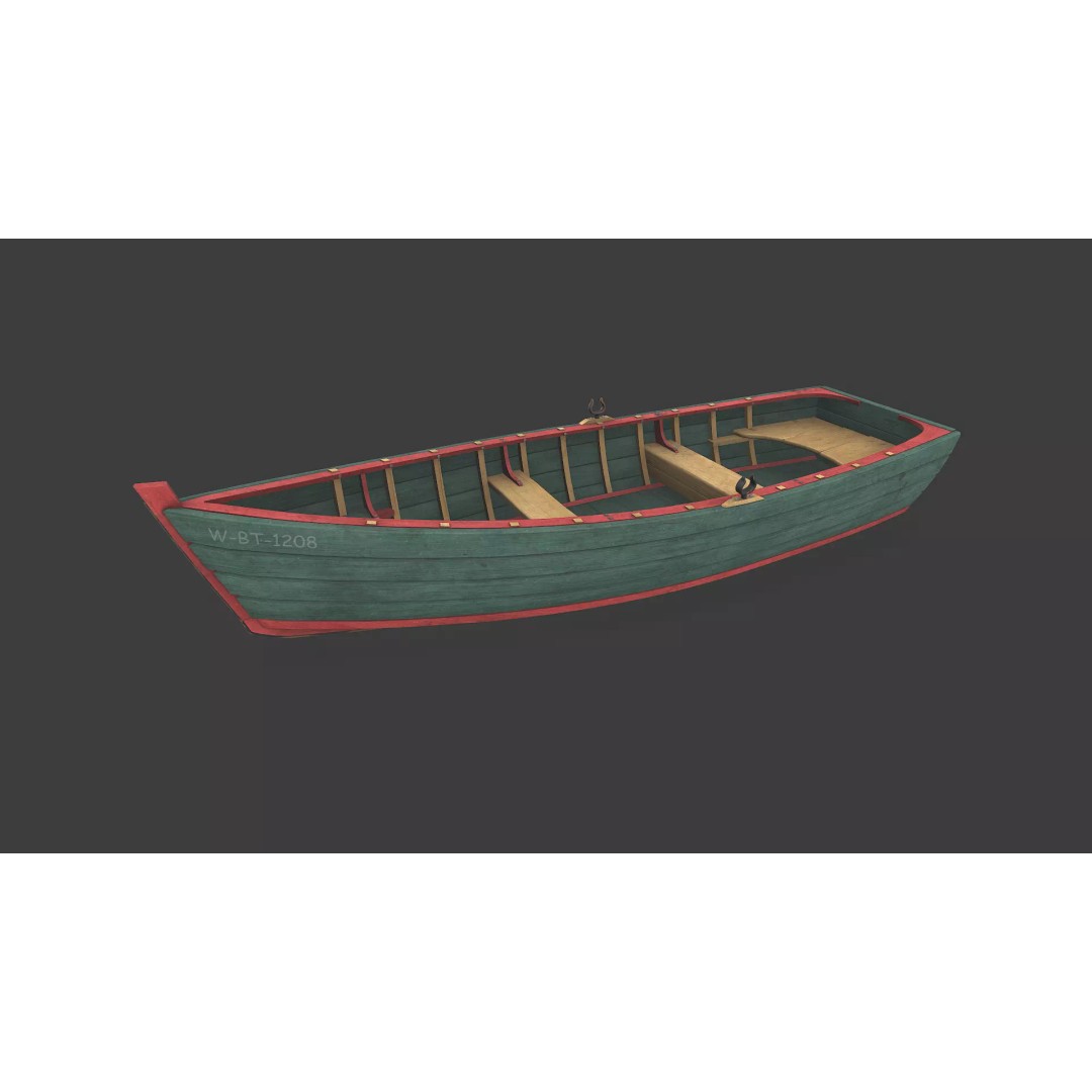 Old Wooden Boat 3D Model – Low Poly PBR Game Asset, FBX, OBJ - View 3