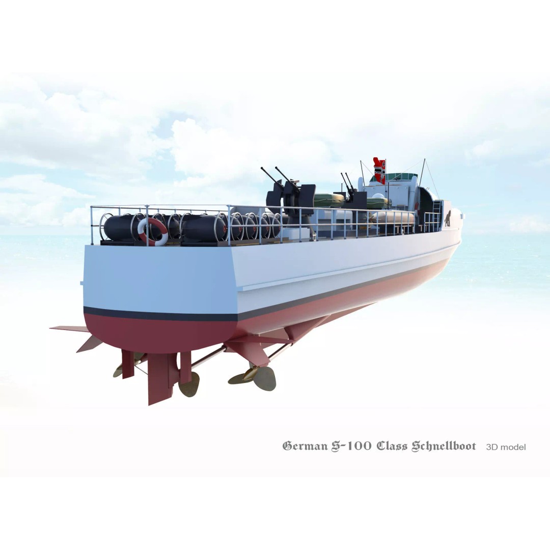 German S-100 Class Schnellboot 3D Model – Military Watercraft, FBX - View 14