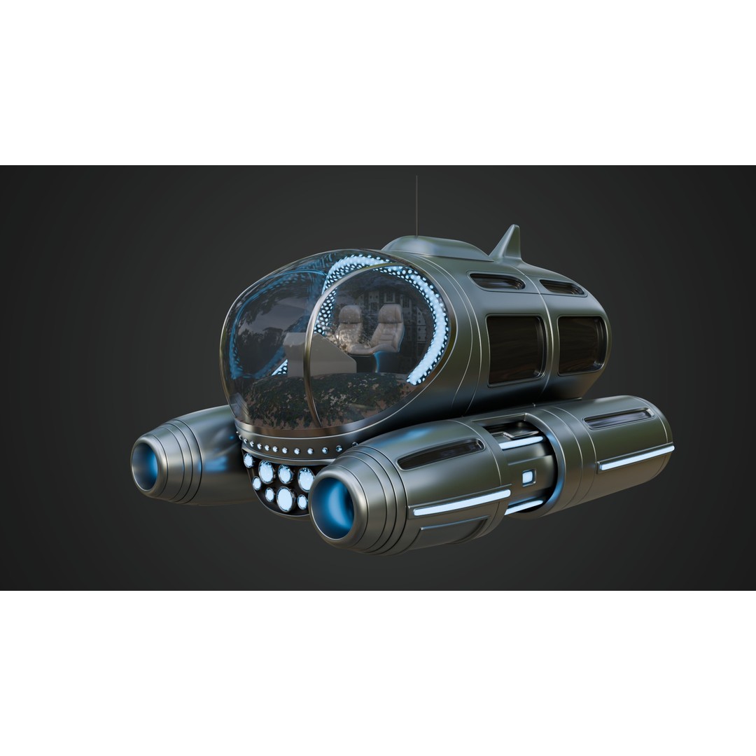 Tourist Submersible 3D Model – Futuristic Watercraft with PBR Textures - View 3