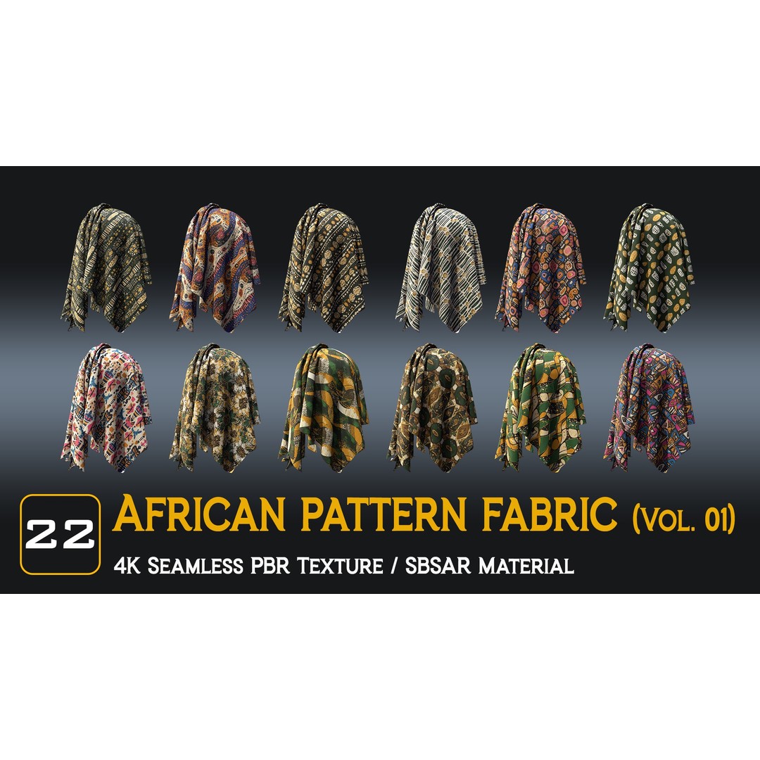African Pattern Fabric Textures 3D Model – 22 Unique PBR Materials - View 12