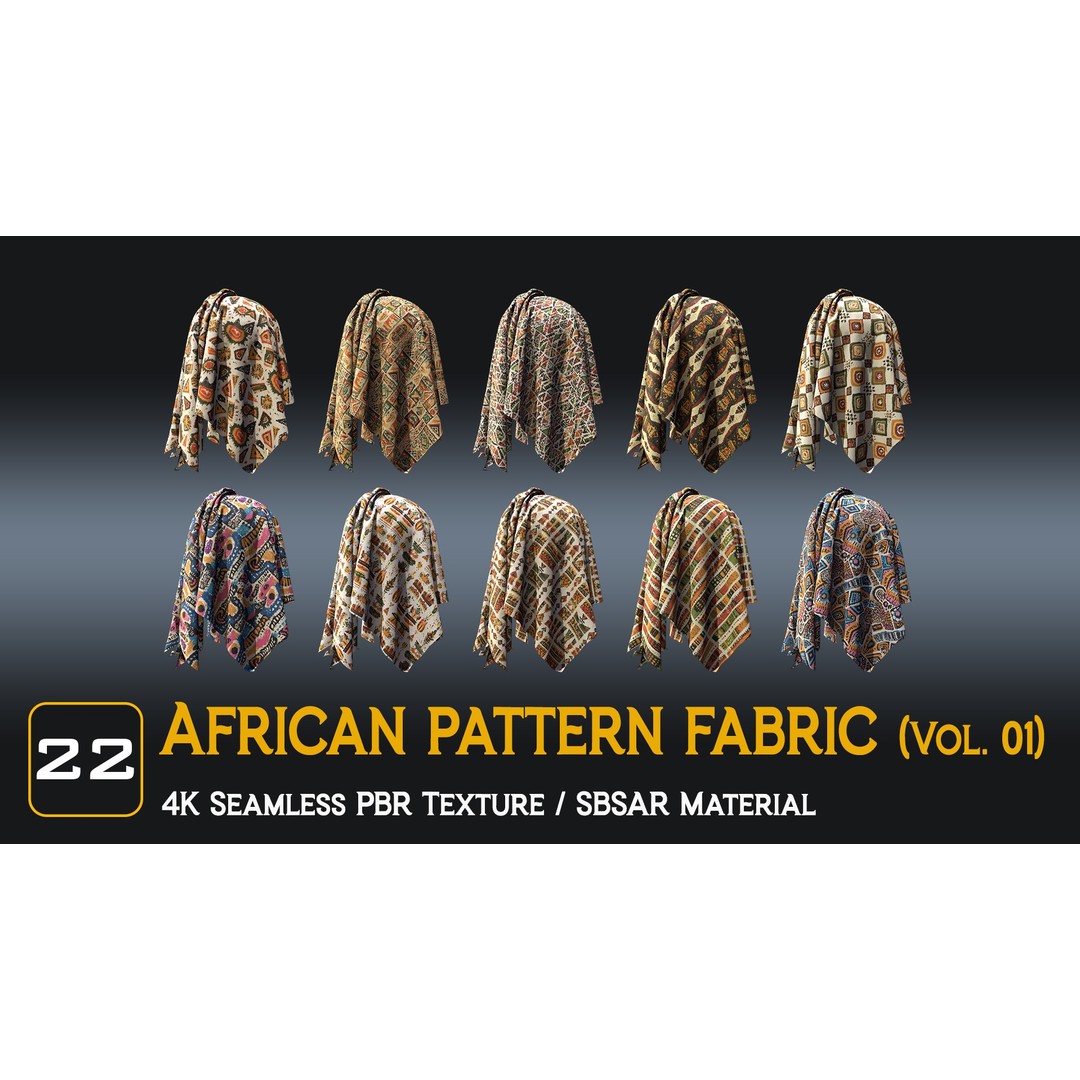 African Pattern Fabric Textures 3D Model – 22 Unique PBR Materials - View 13