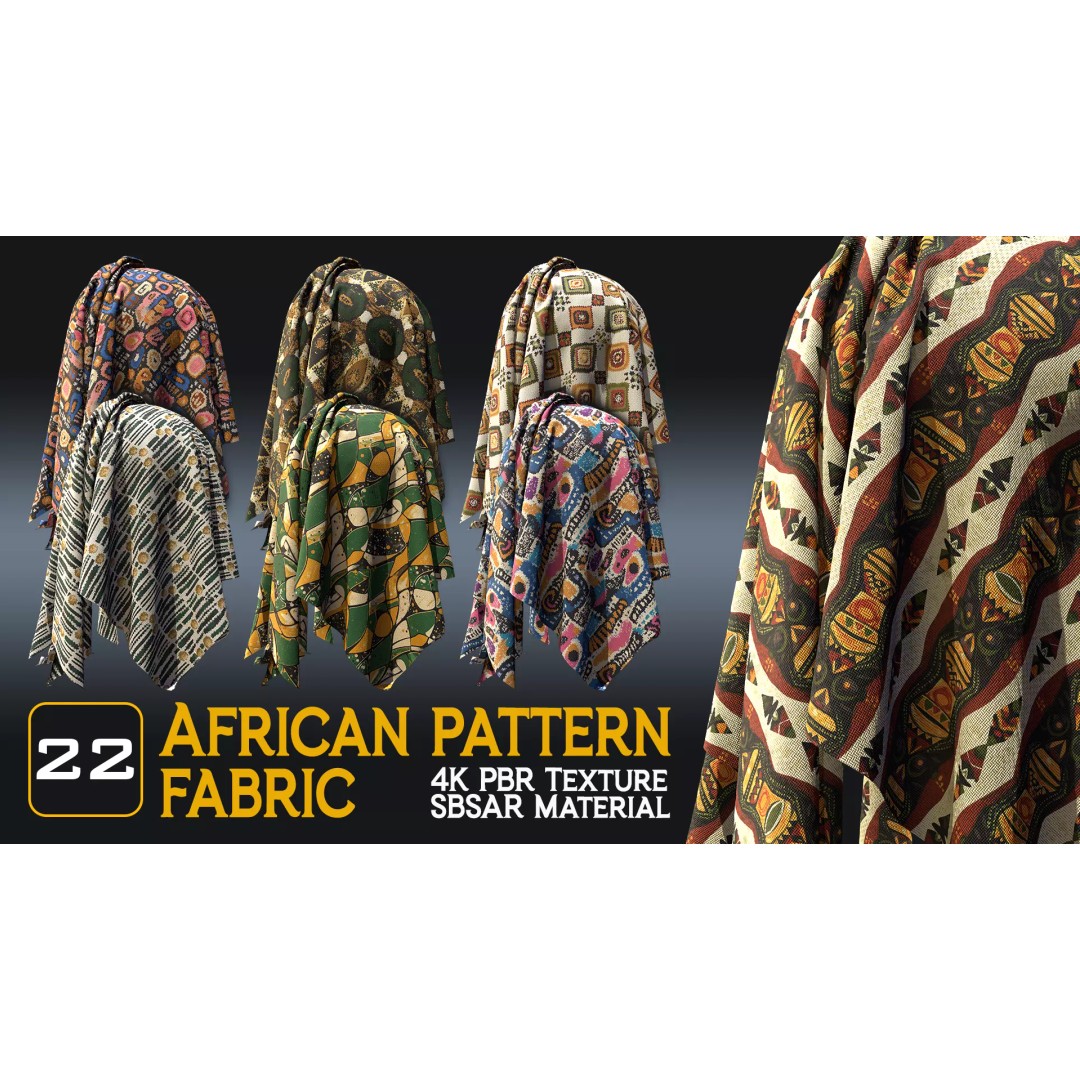 African Pattern Fabric Textures 3D Model – 22 Unique PBR Materials - View 2