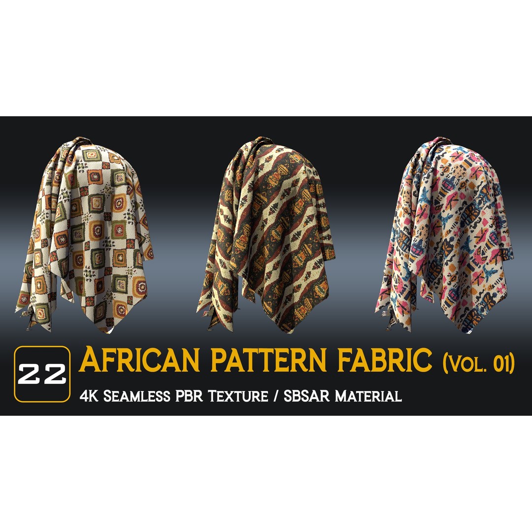 African Pattern Fabric Textures 3D Model – 22 Unique PBR Materials - View 5