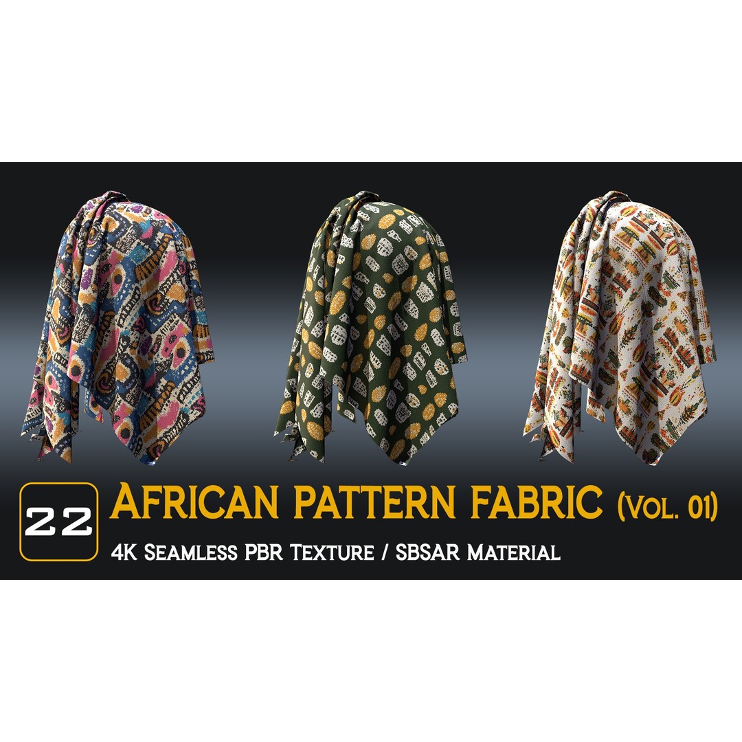 African Pattern Fabric Textures 3D Model – 22 Unique PBR Materials - View 7