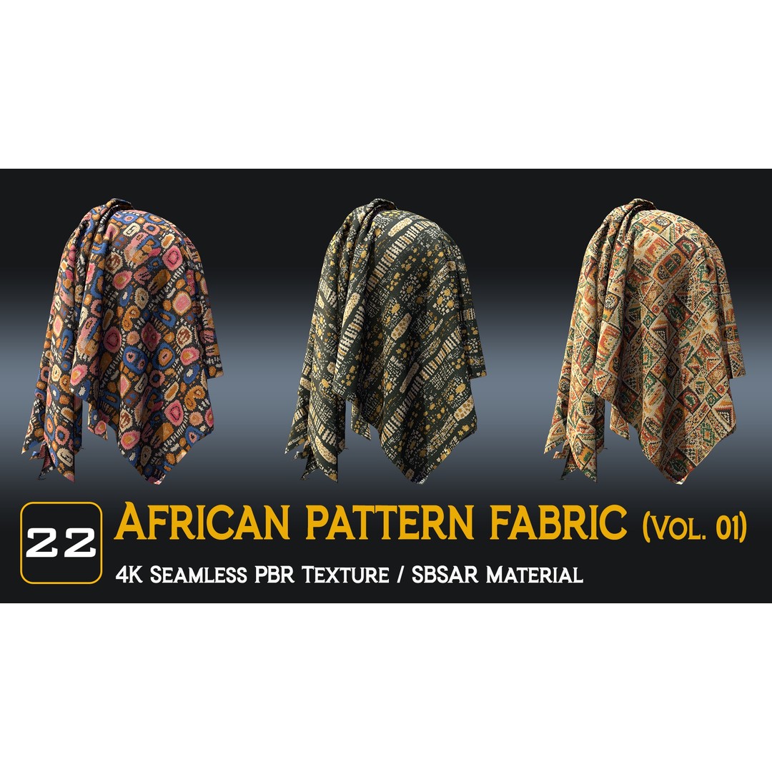 African Pattern Fabric Textures 3D Model – 22 Unique PBR Materials - View 8