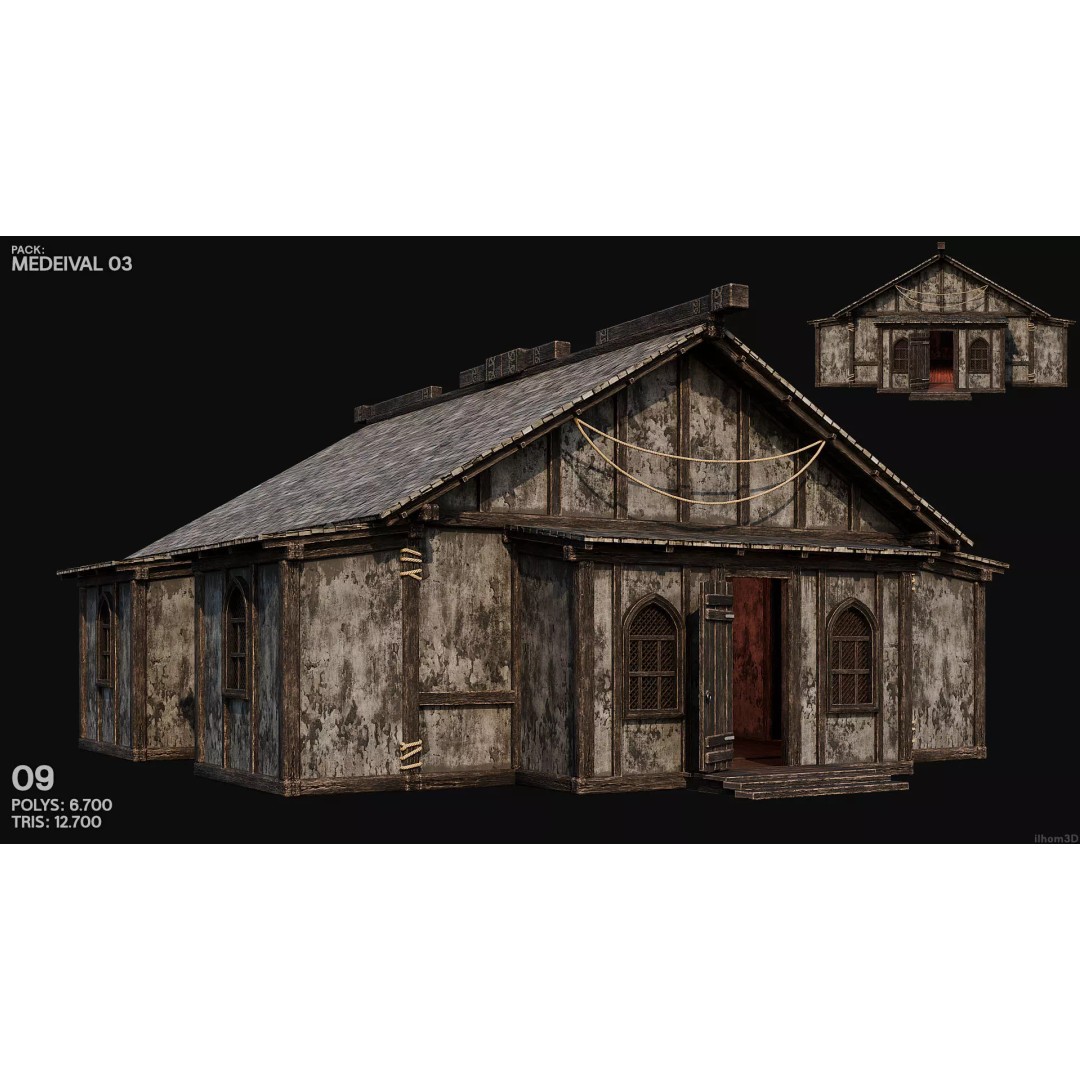 Medieval House 3D Model – Low Poly Historic Building with Interiors, FBX - View 11