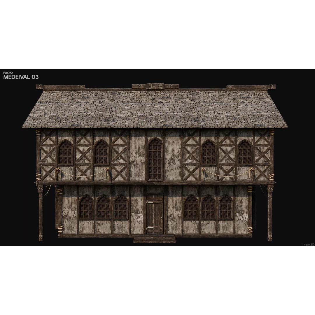 Medieval House 3D Model – Low Poly Historic Building with Interiors, FBX - View 14