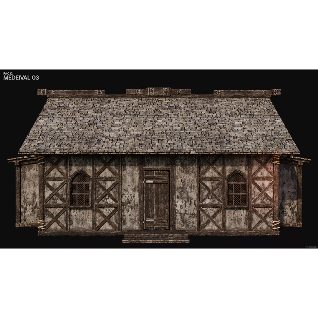 Medieval House 3D Model – Low Poly Historic Building with Interiors, FBX - View 15