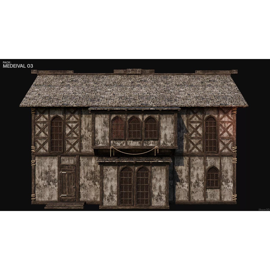 Medieval House 3D Model – Low Poly Historic Building with Interiors, FBX - View 18
