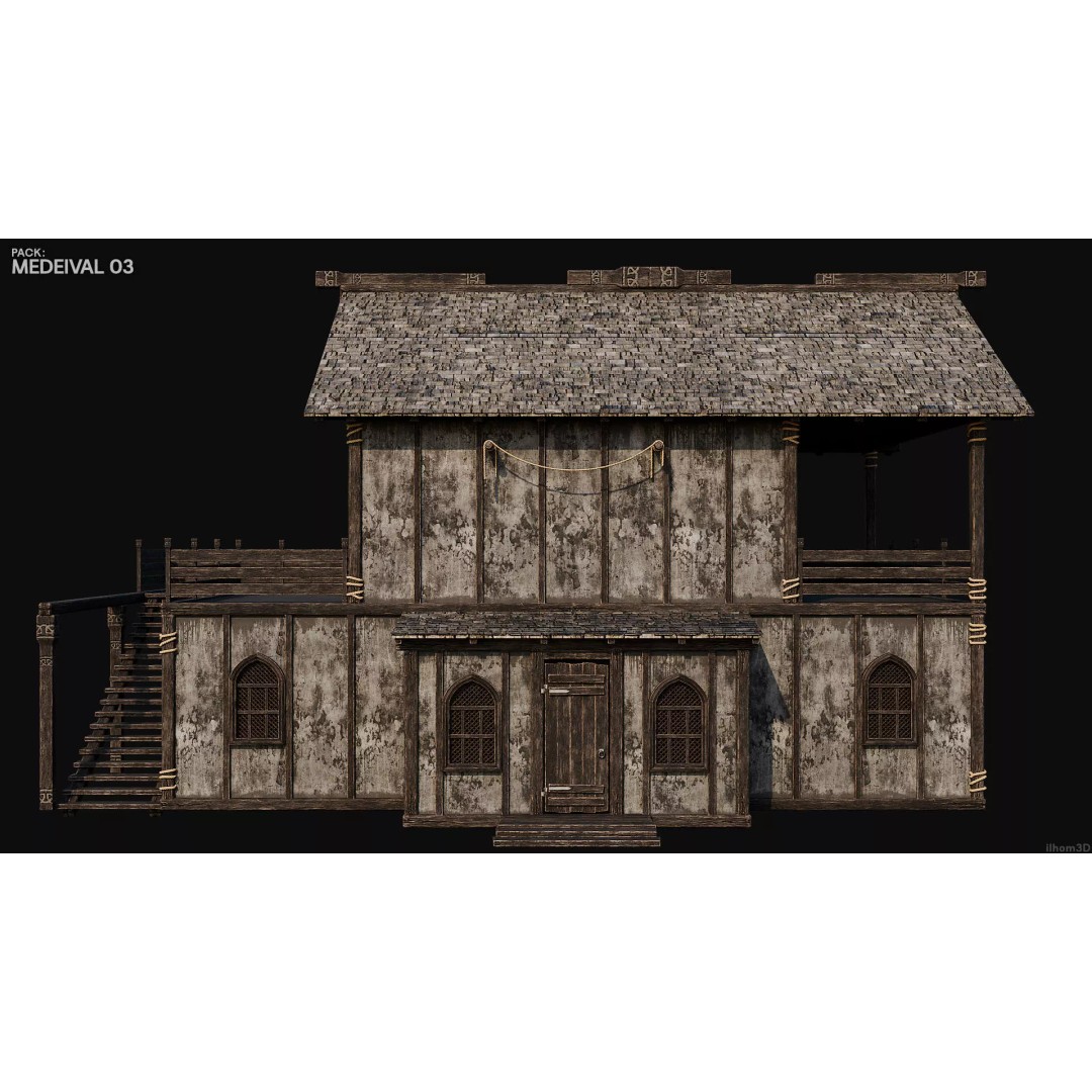 Medieval House 3D Model – Low Poly Historic Building with Interiors, FBX - View 19