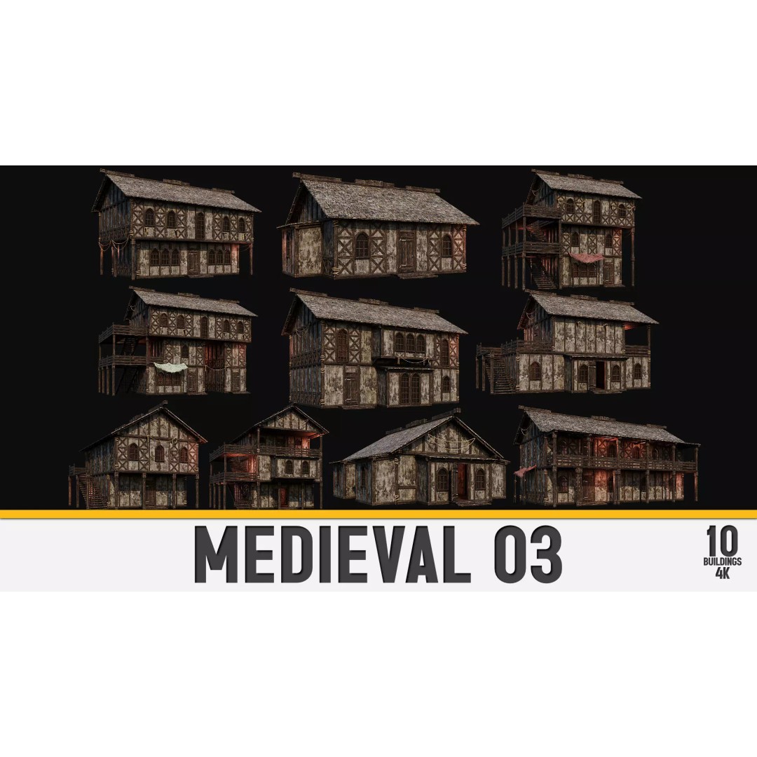 Medieval House 3D Model – Low Poly Historic Building with Interiors, FBX - View 2