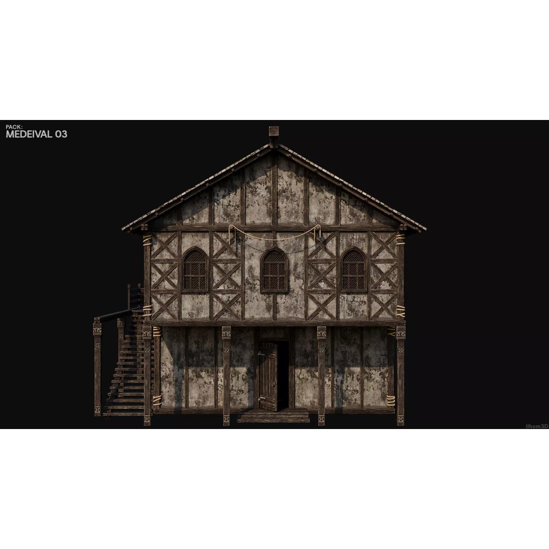 Medieval House 3D Model – Low Poly Historic Building with Interiors, FBX - View 20