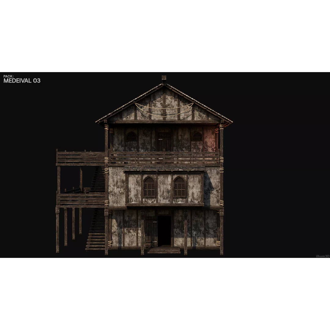 Medieval House 3D Model – Low Poly Historic Building with Interiors, FBX - View 21