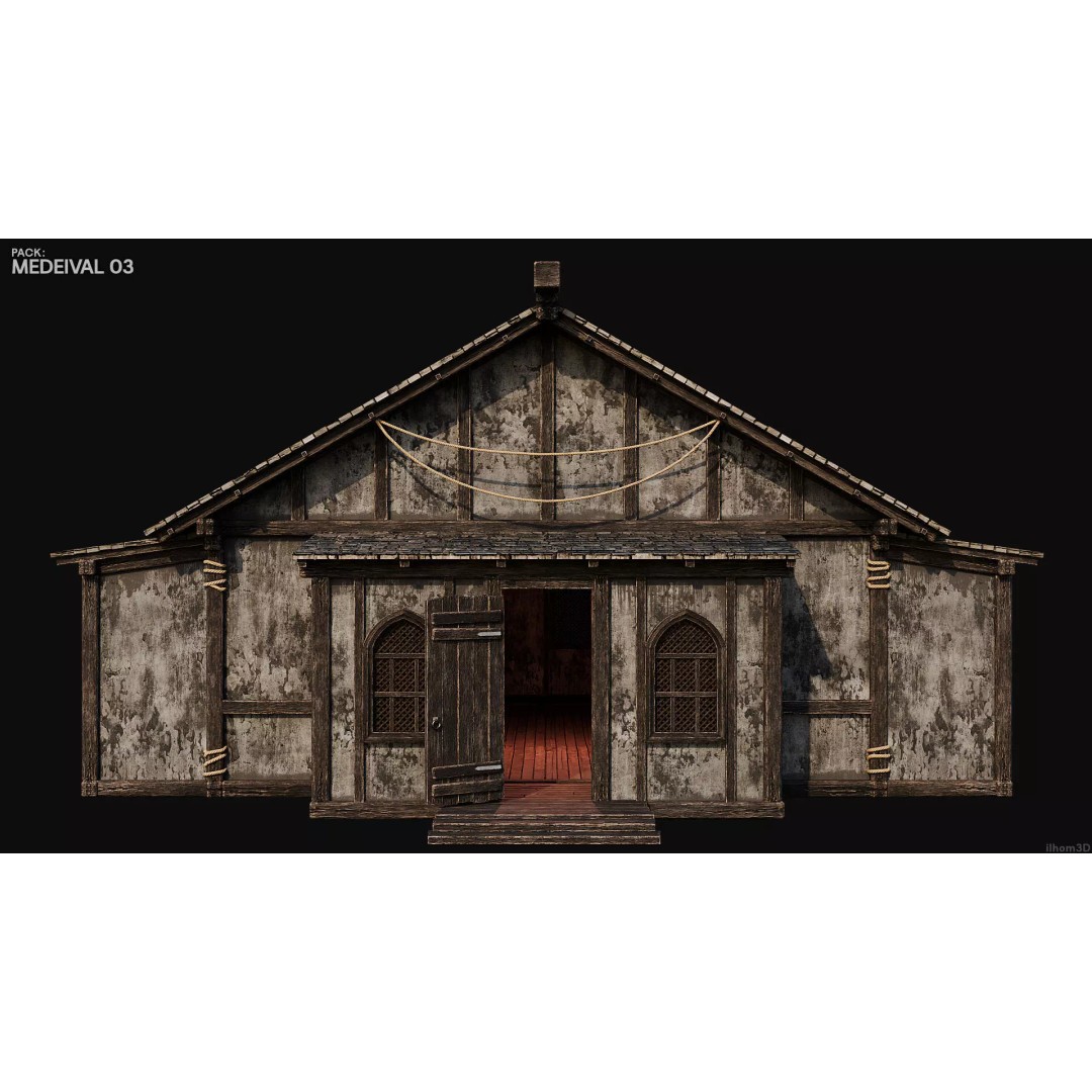 Medieval House 3D Model – Low Poly Historic Building with Interiors, FBX - View 22
