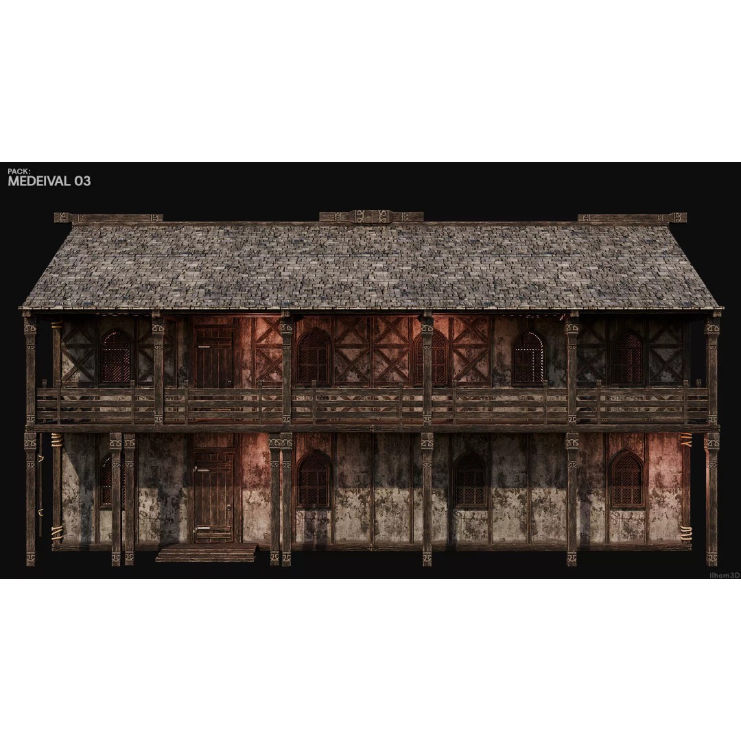 Medieval House 3D Model – Low Poly Historic Building with Interiors, FBX - View 23