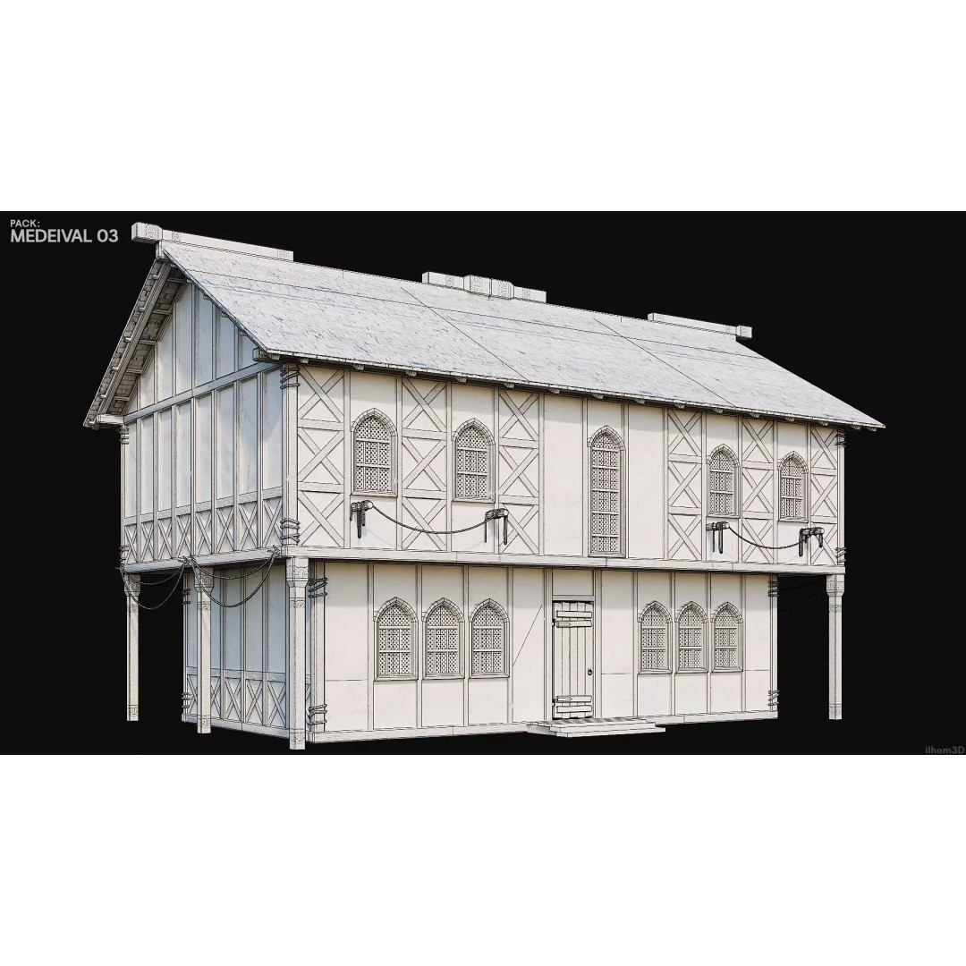 Medieval House 3D Model – Low Poly Historic Building with Interiors, FBX - View 26