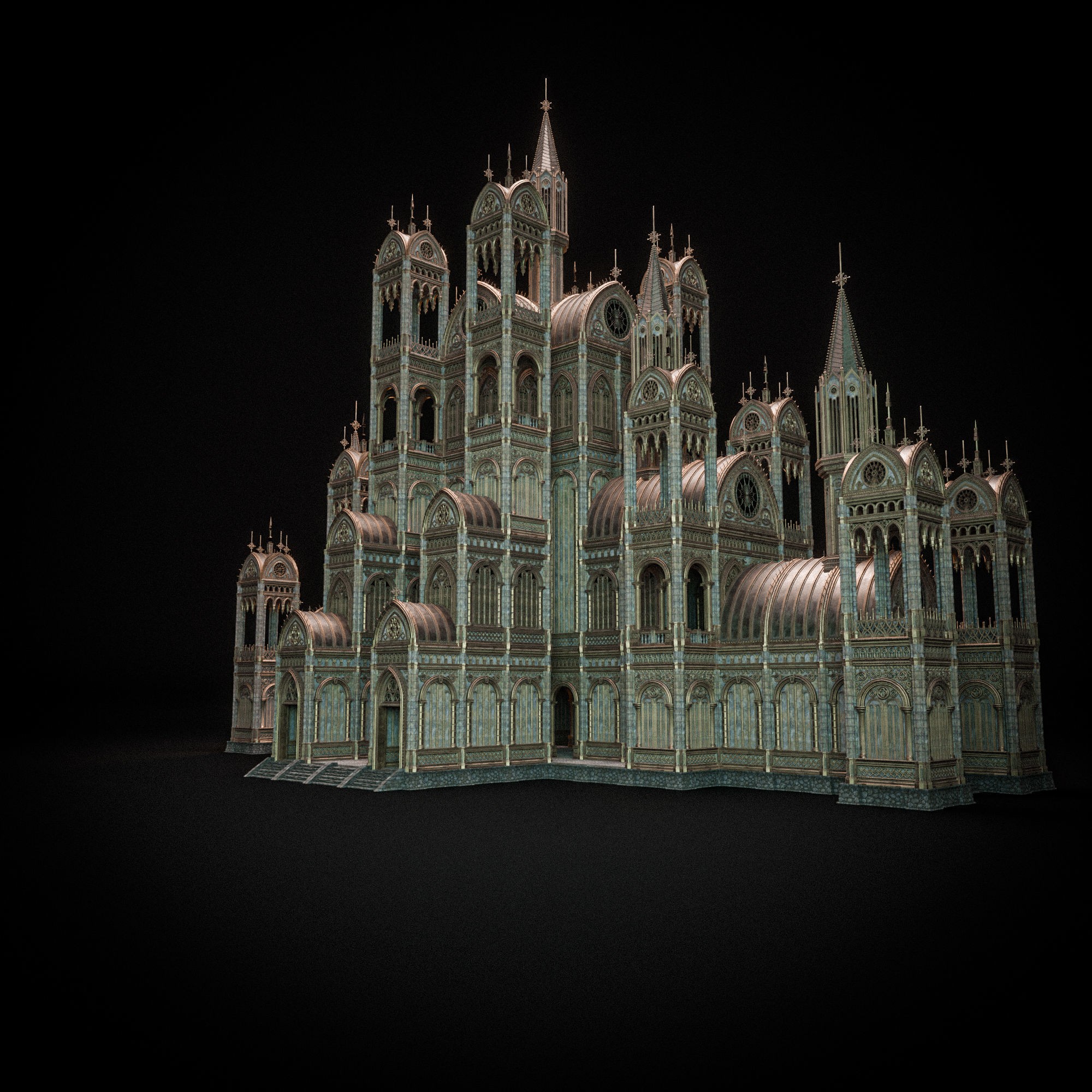 Gothic Modular Building - Low-Poly Game-Ready 3D Model - View 11