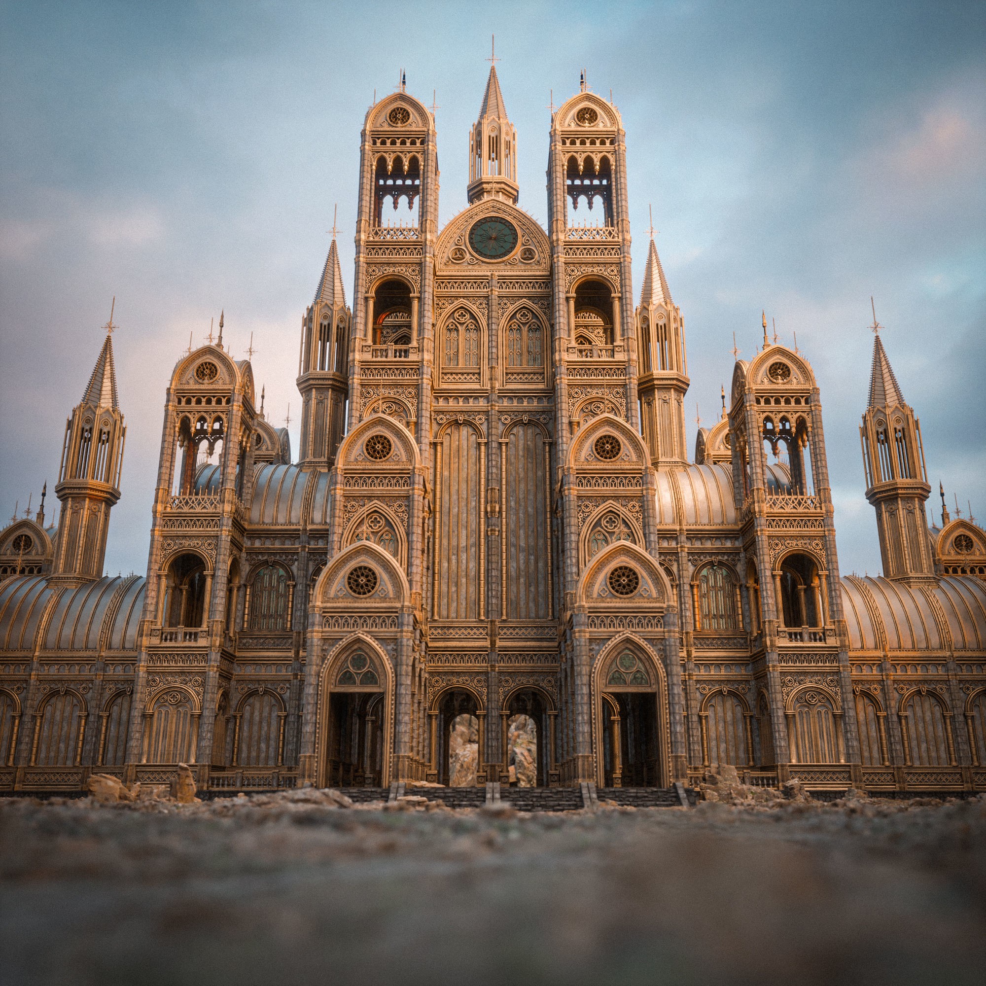 Gothic Modular Building - Low-Poly Game-Ready 3D Model - View 3