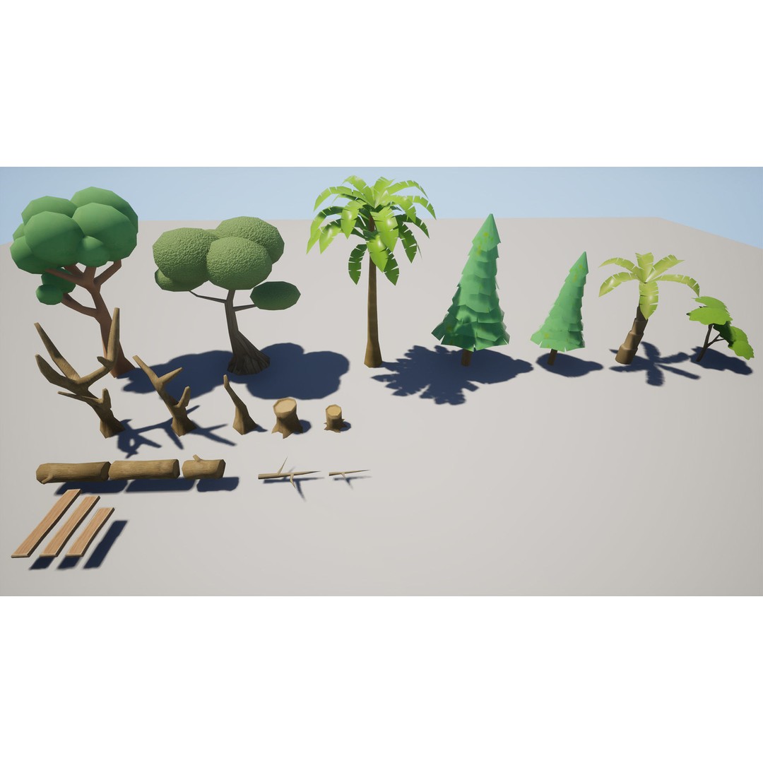 Mobile Game Assets 3D Model – Low Poly Nature Plants and Trees, FBX