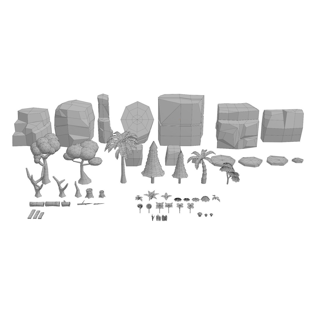 Mobile Game Assets 3D Model – Low Poly Nature Plants and Trees, FBX - View 8