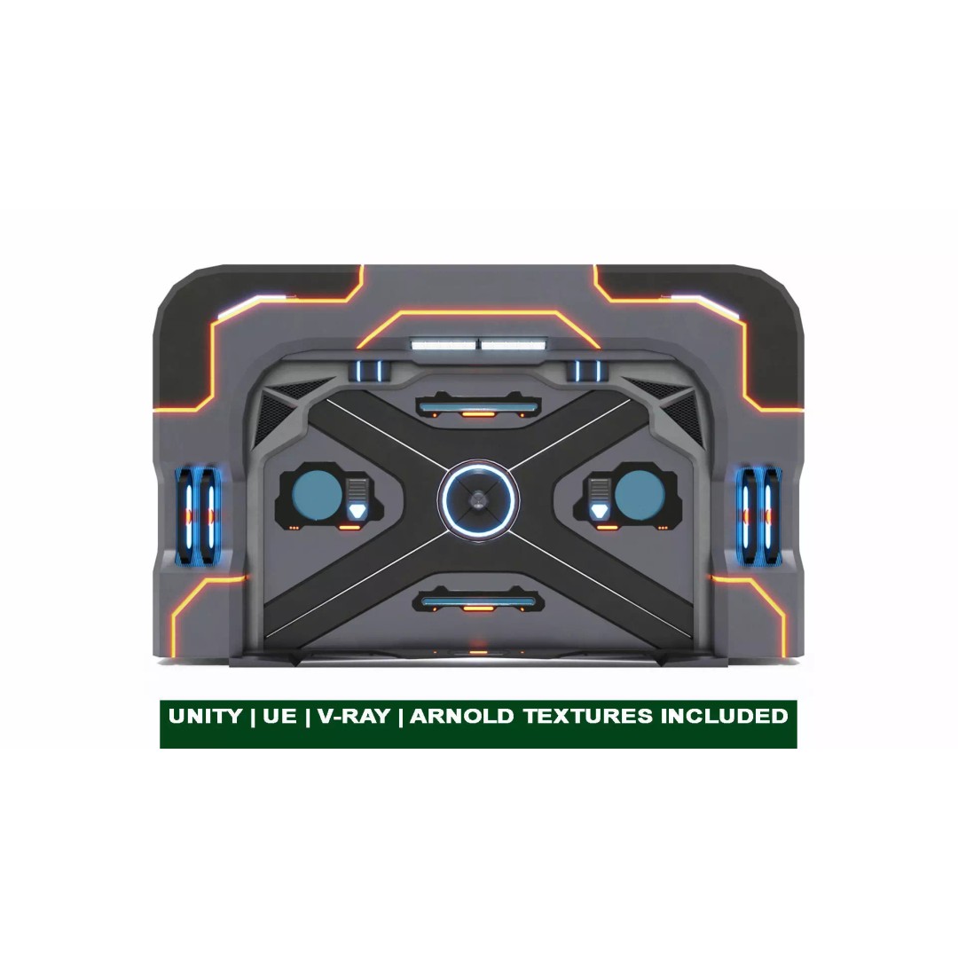 Sci-Fi Door 3D Model – Low Poly PBR Rigged Game Asset, FBX - View 2